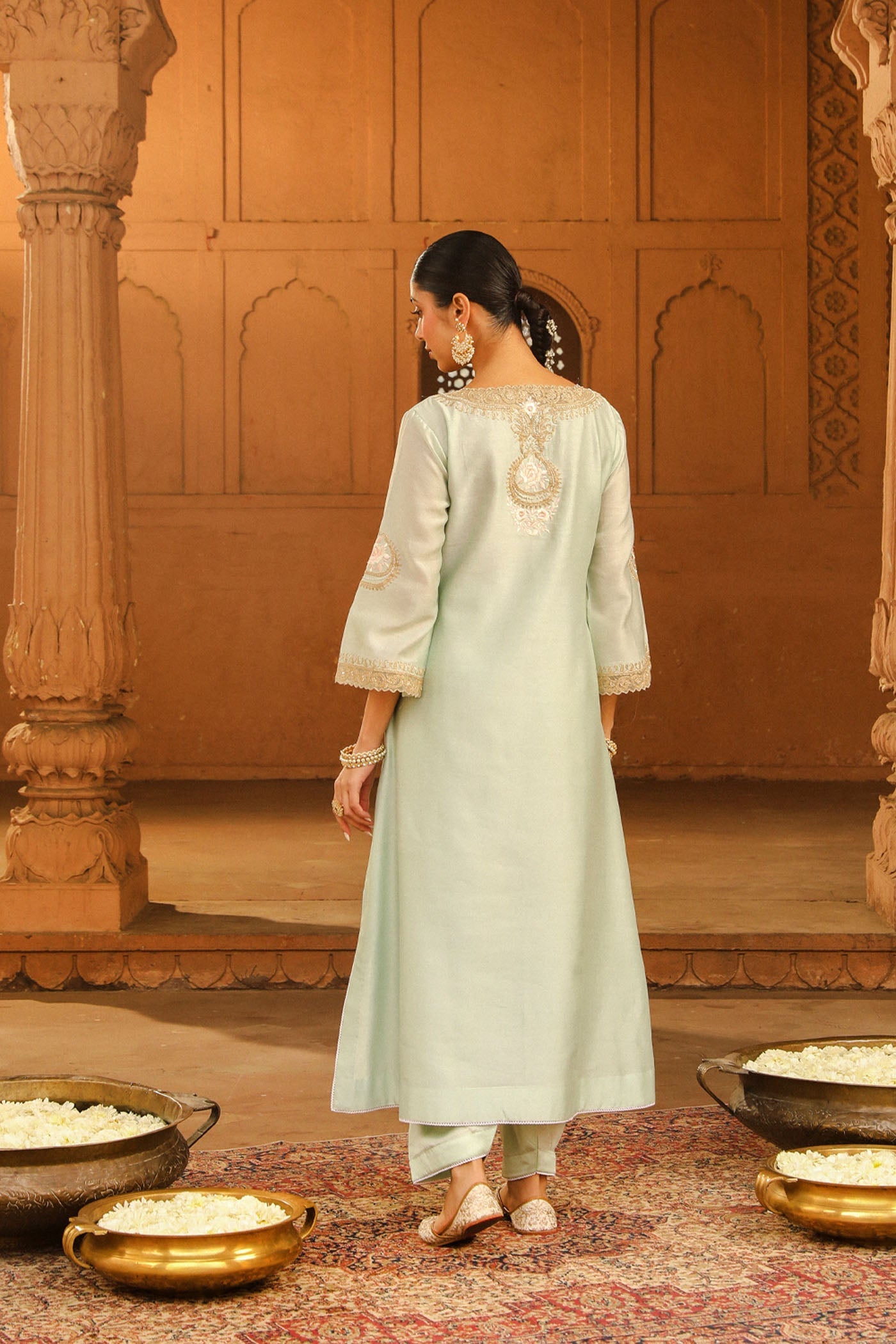 Sanvi - Misty Green Long Choga with Salwar (Lxrts)