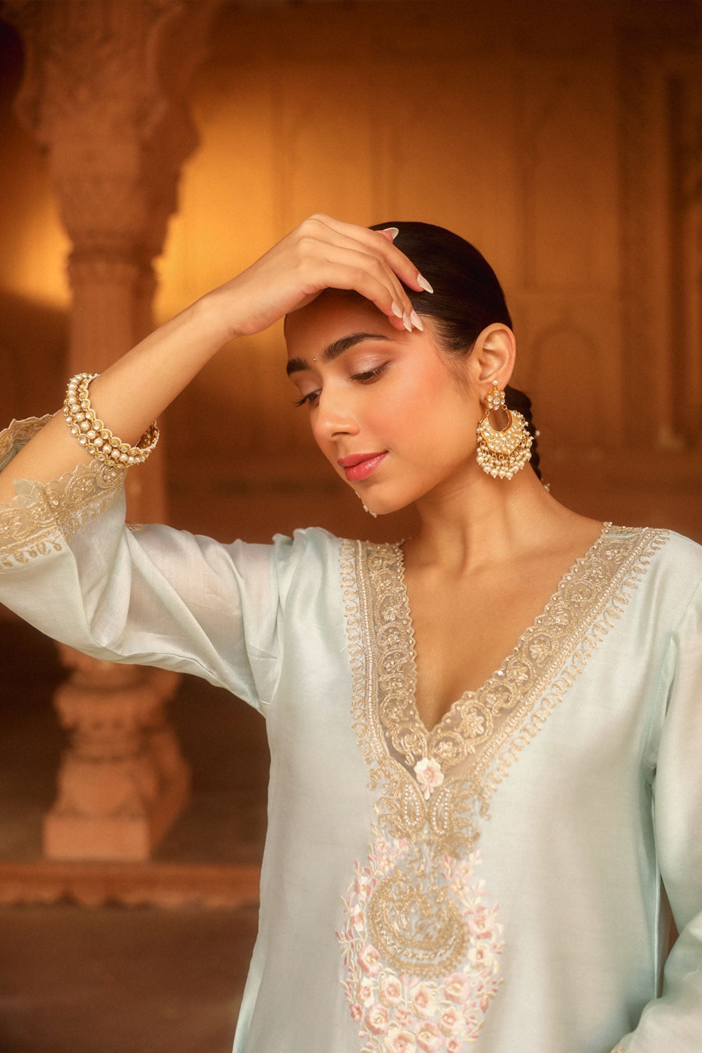 Sanvi - Misty Green Long Choga with Salwar (Lxrts)