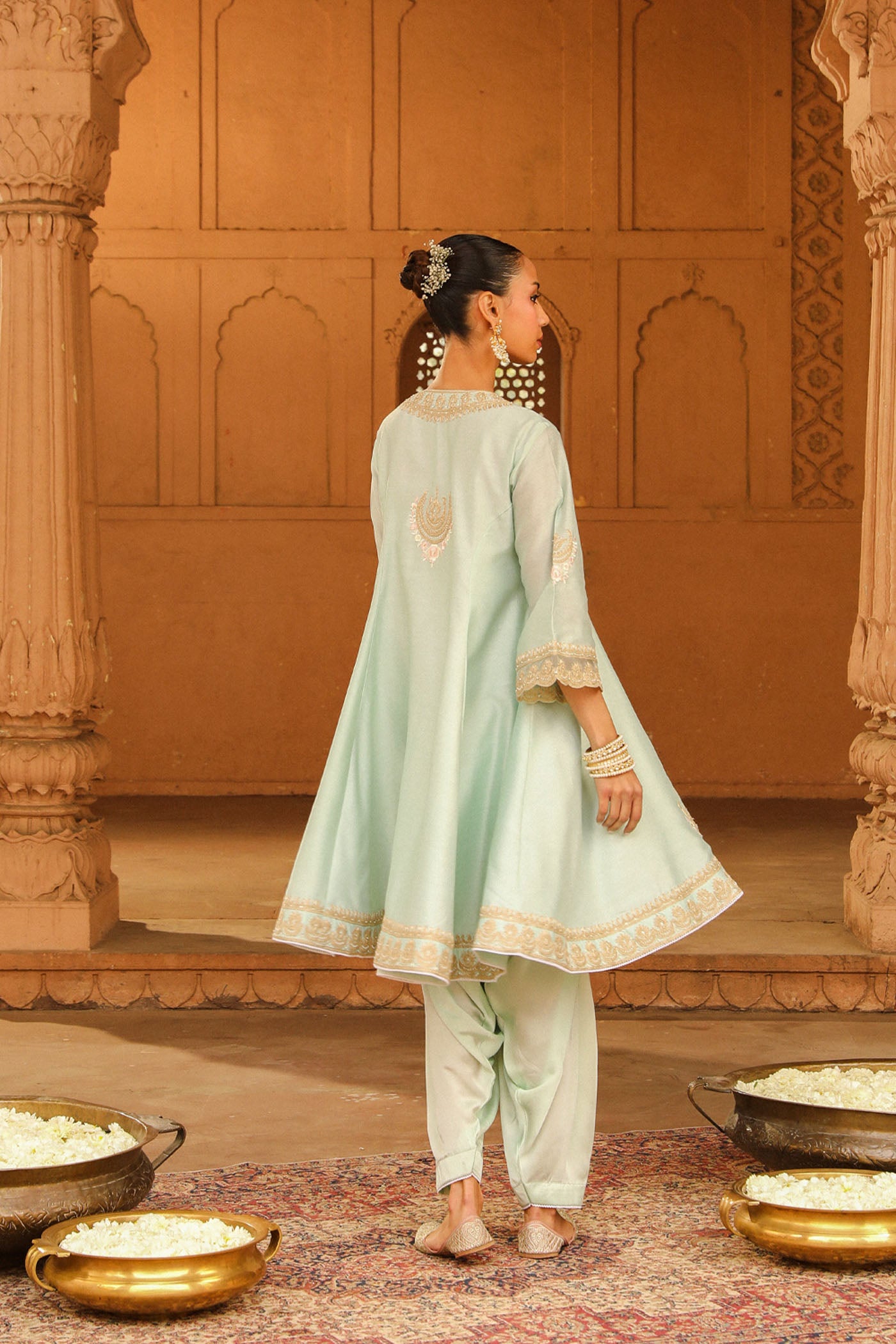 Fajr - Misty Green Short Anarkali with Chooridaar and Dupatta