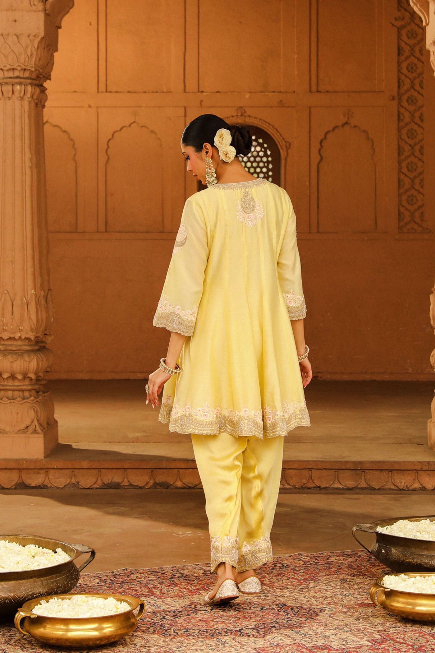 Faria - Lemon Yellow Short Anarkali with Chooridaar and Dupatta