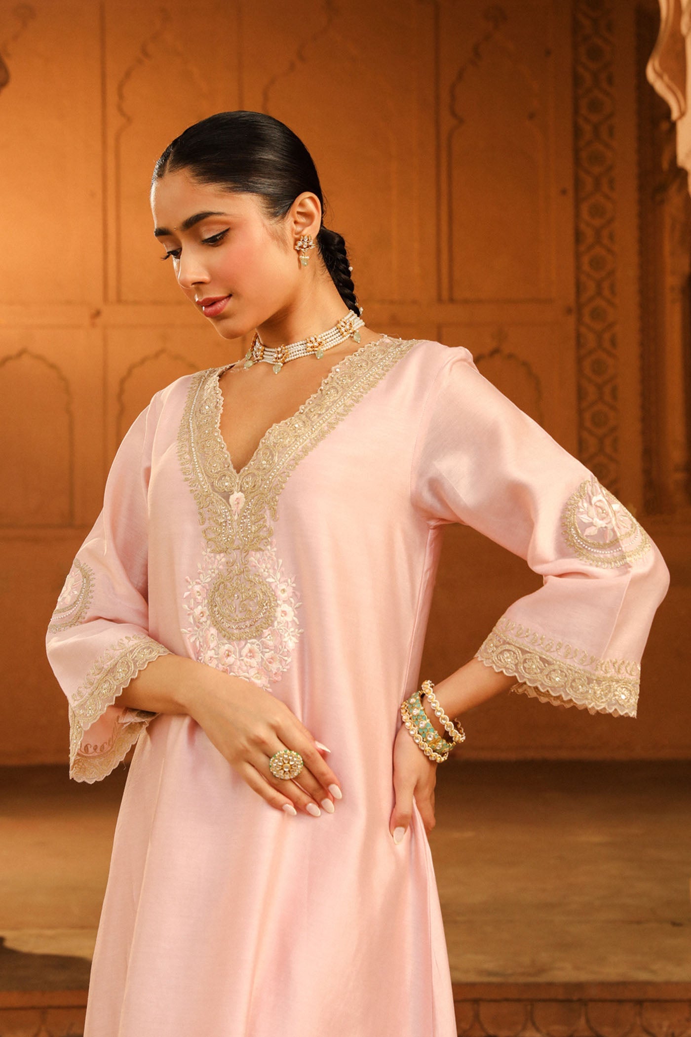 Sanvi - Blush Pink Long Choga with Salwar (Lxrts)