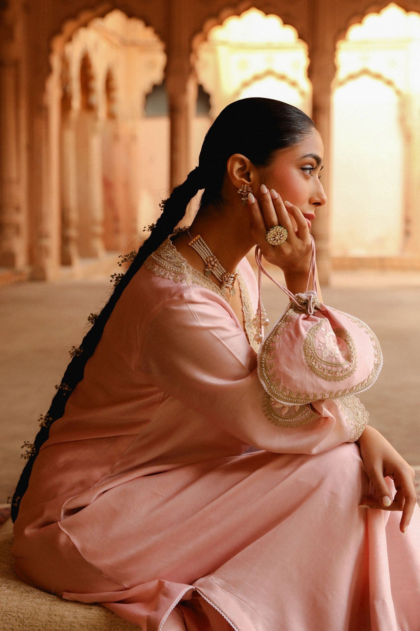 Sanvi - Blush Pink Long Choga With Salwar