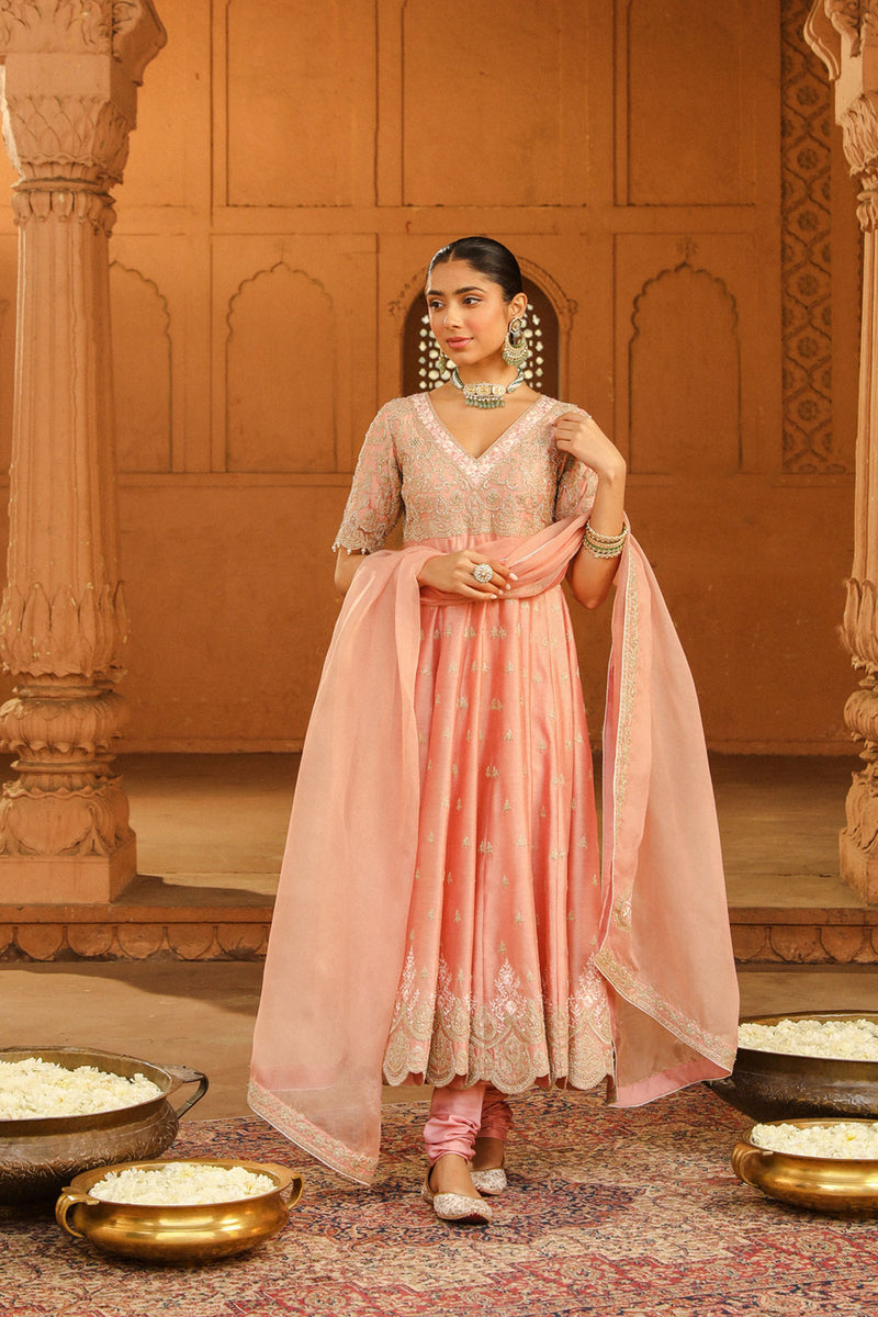 Samaira Sandhu In Wasifa - Off Rose Ankle Length Anarkali with Chooridaar and Dupatta