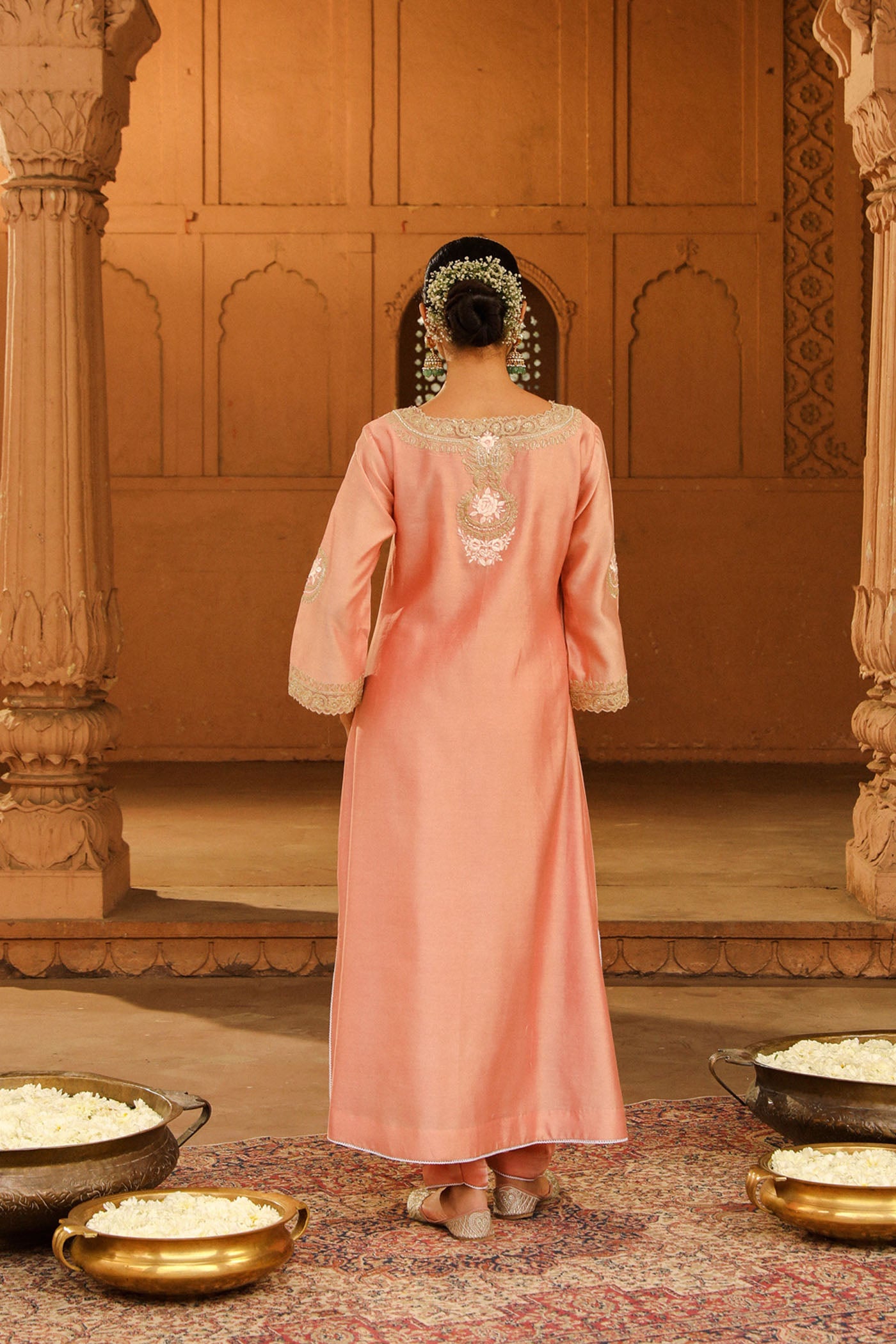 Sanvi - Off Rose Long Choga with Salwar