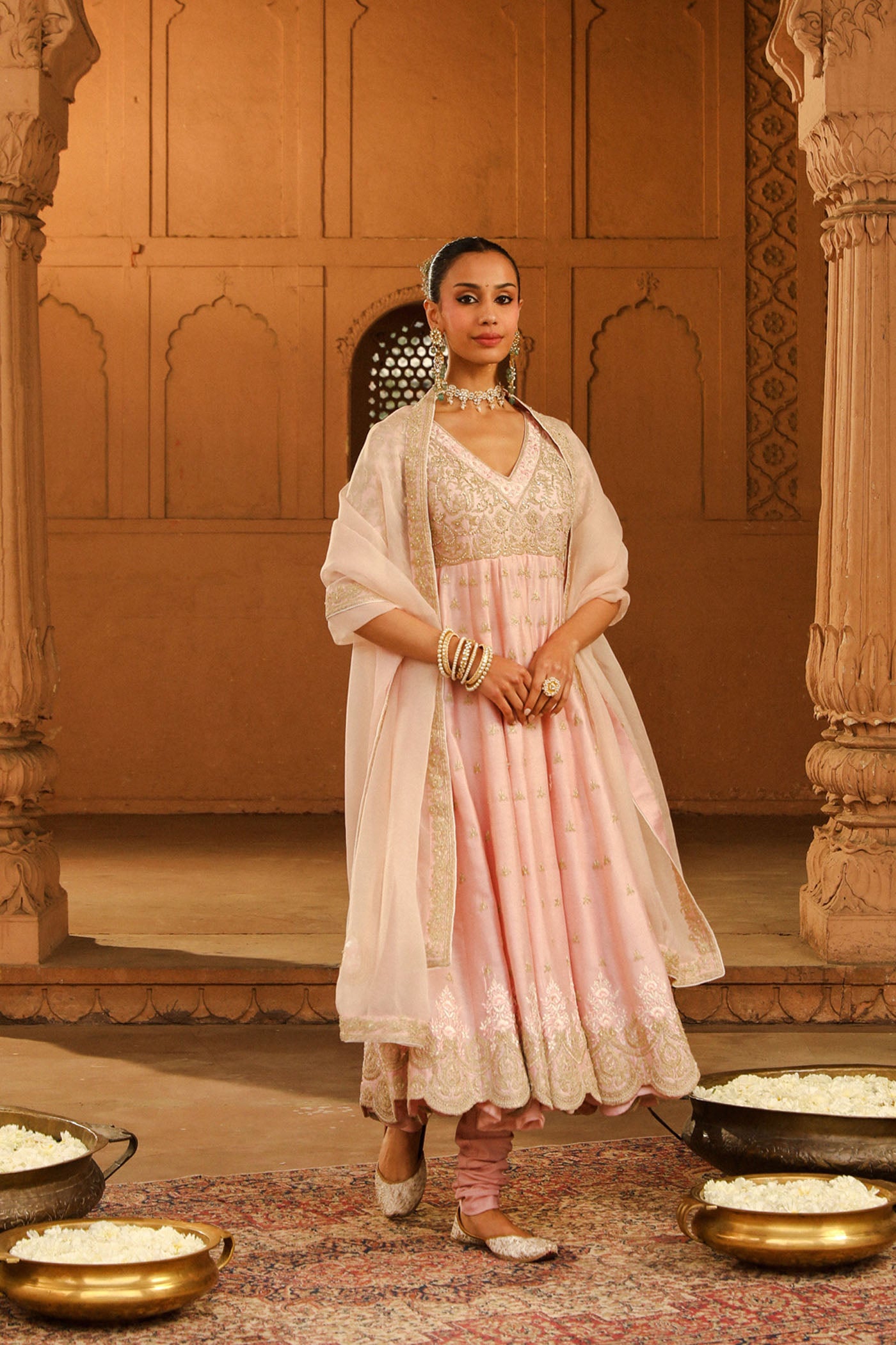 Wasifa - Blush Pink Ankle Length Anarkali with Chooridaar and Dupatta