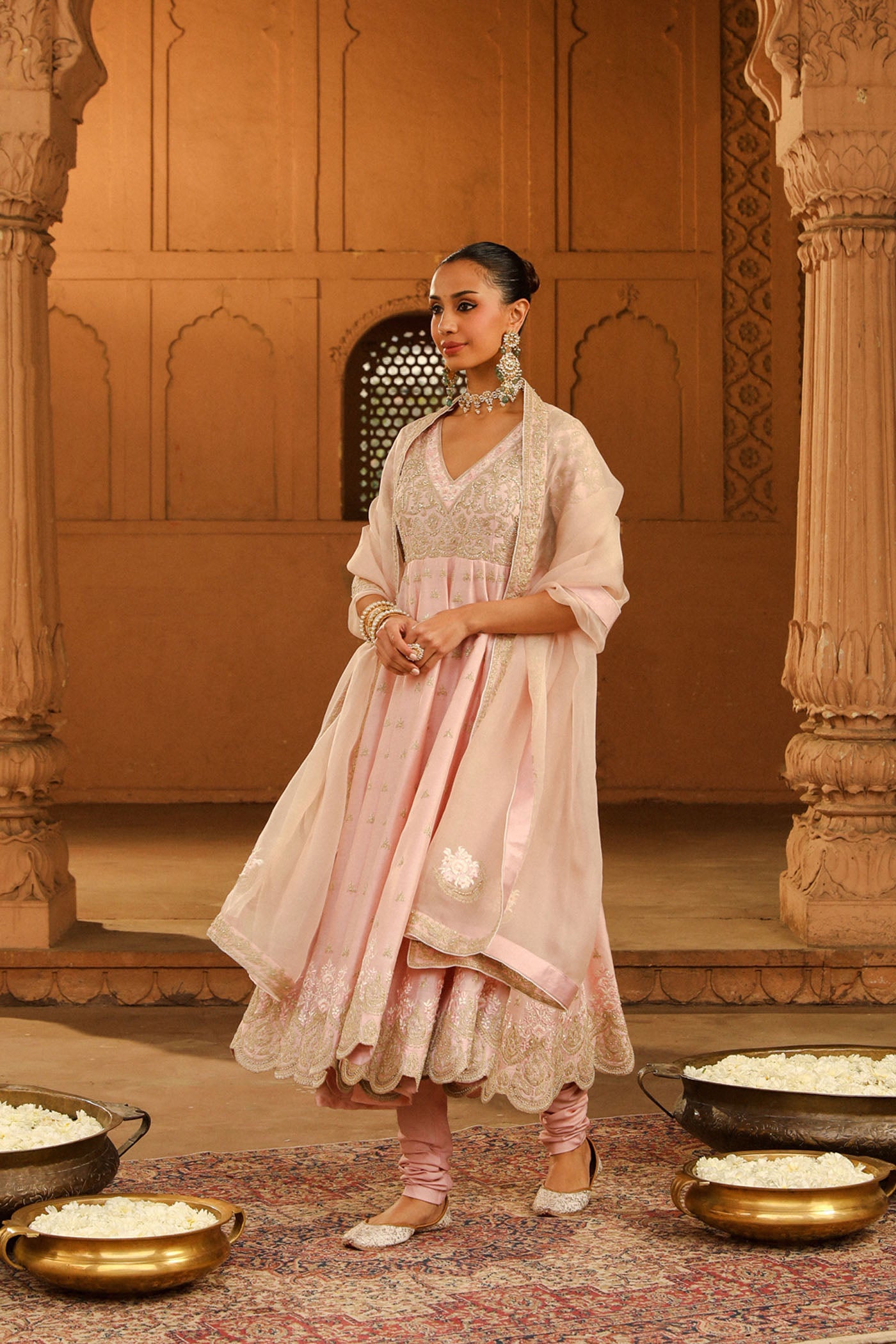 Wasifa - Blush Pink Ankle Length Anarkali with Chooridaar and Dupatta