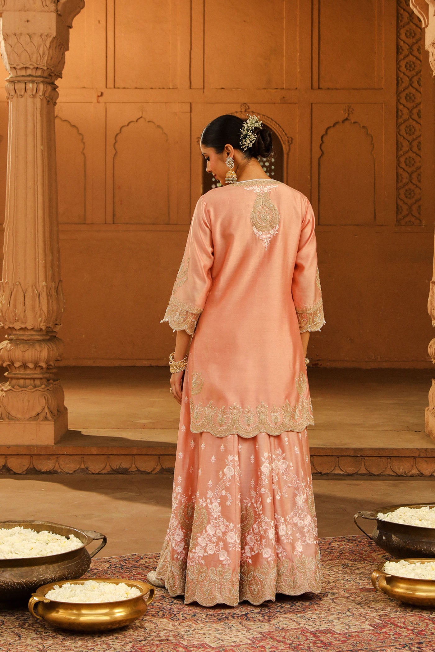 Ayda - Off Rose Kurta with Sharara and Dupatta