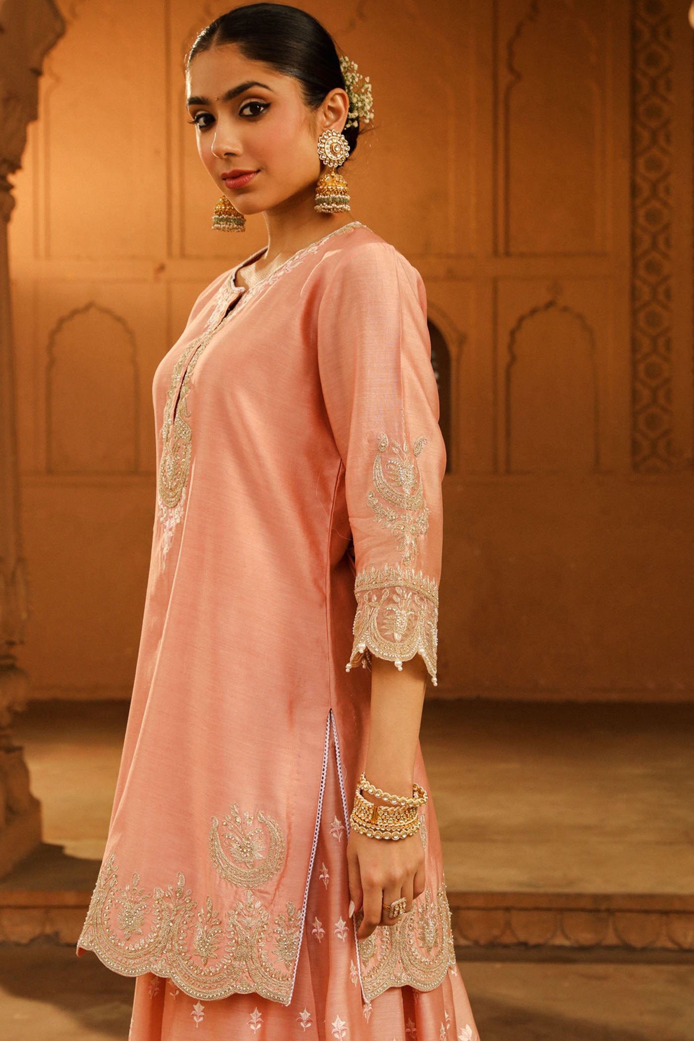 Ayda - Off Rose Kurta with Sharara and Dupatta