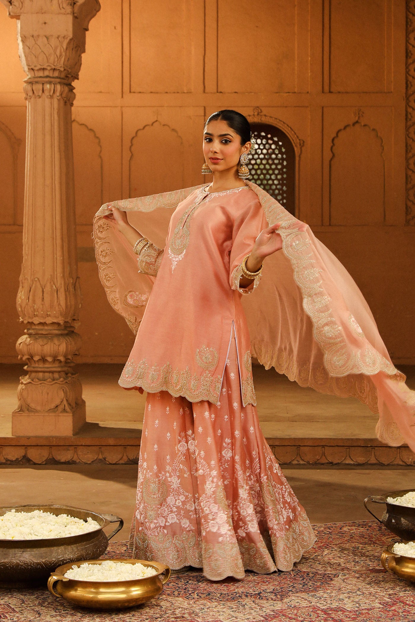 Ayda - Off Rose Kurta with Sharara and Dupatta