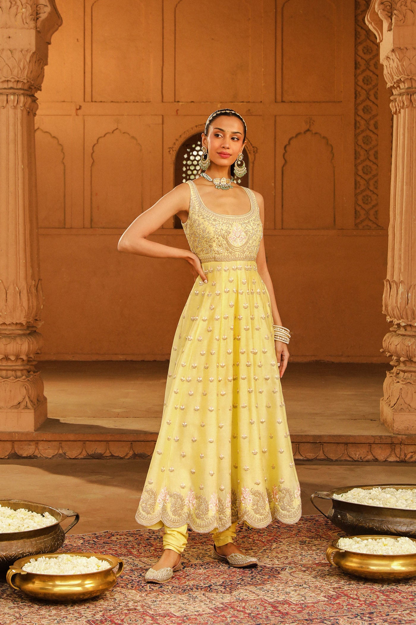 Wafiya - Lemon Yellow Ankle Length Anarkali with Chooridaar and Dupatta