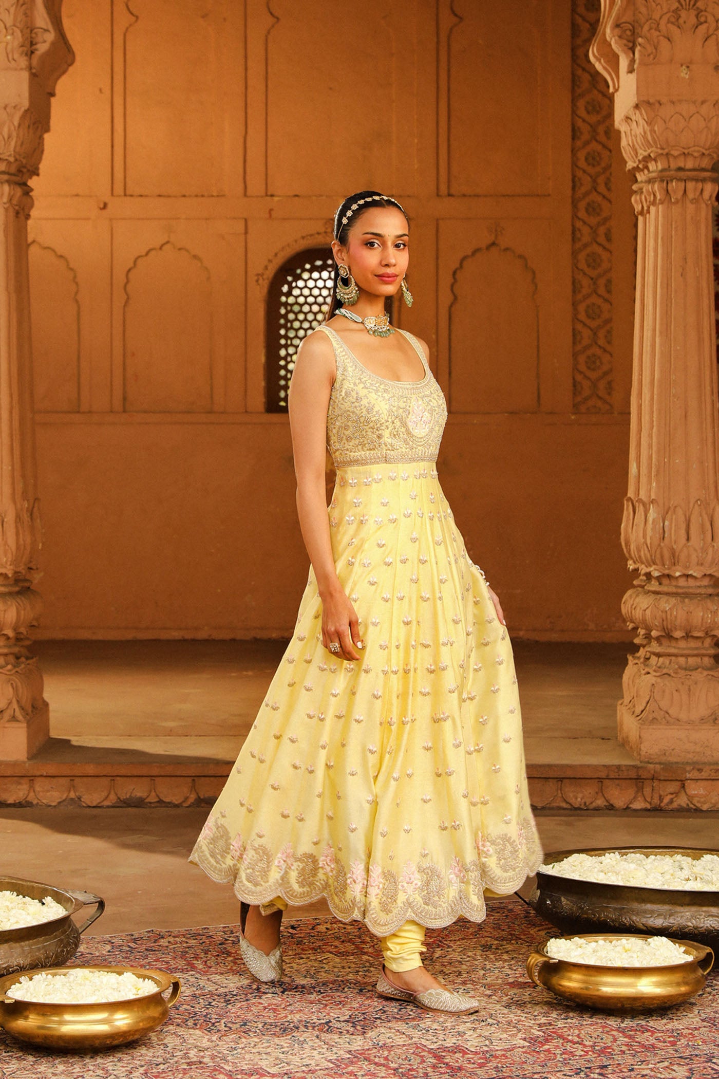 Wafiya - Lemon Yellow Ankle Length Anarkali with Chooridaar and Dupatta