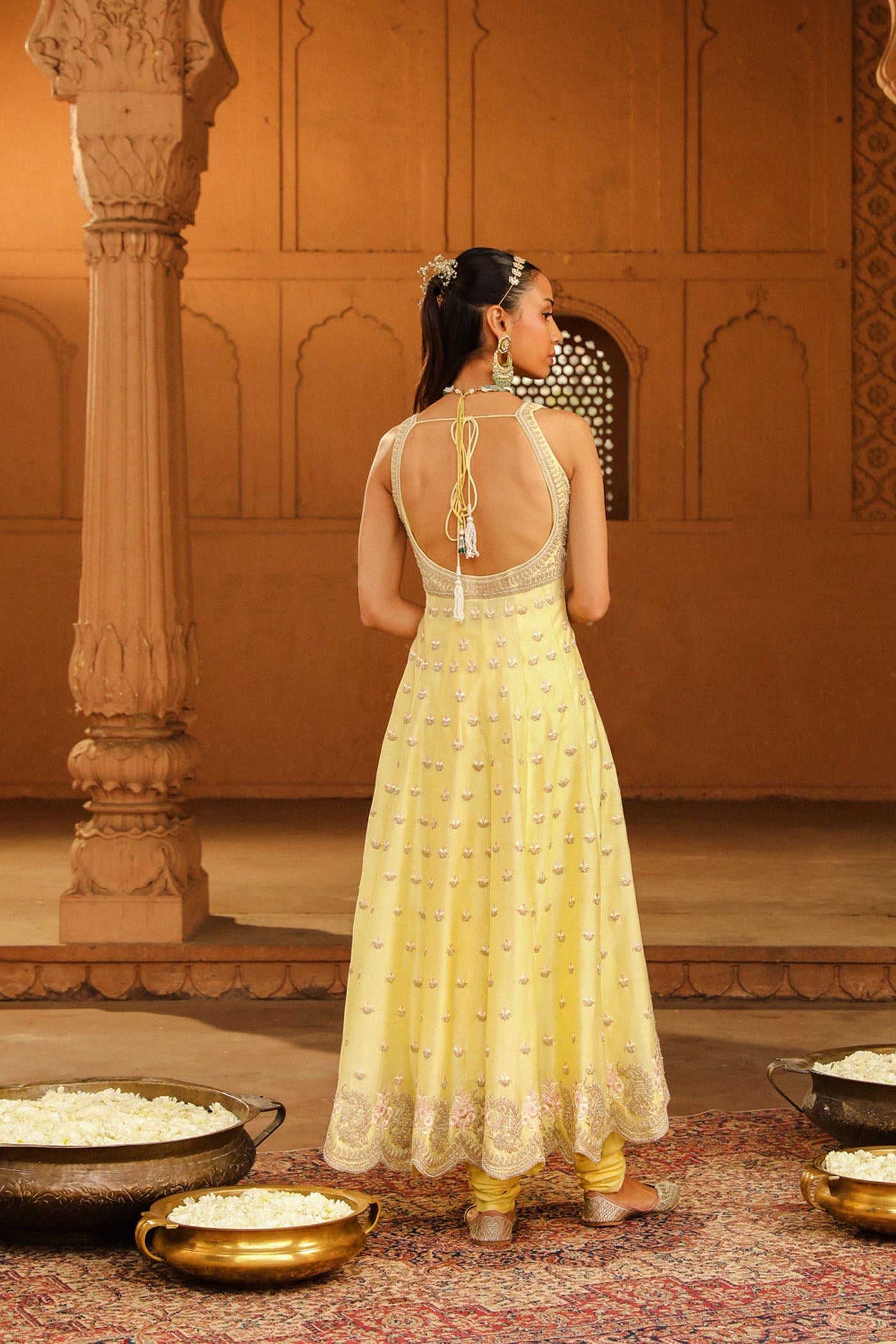 Wafiya - Lemon Yellow Ankle Length Anarkali with Chooridaar and Dupatta