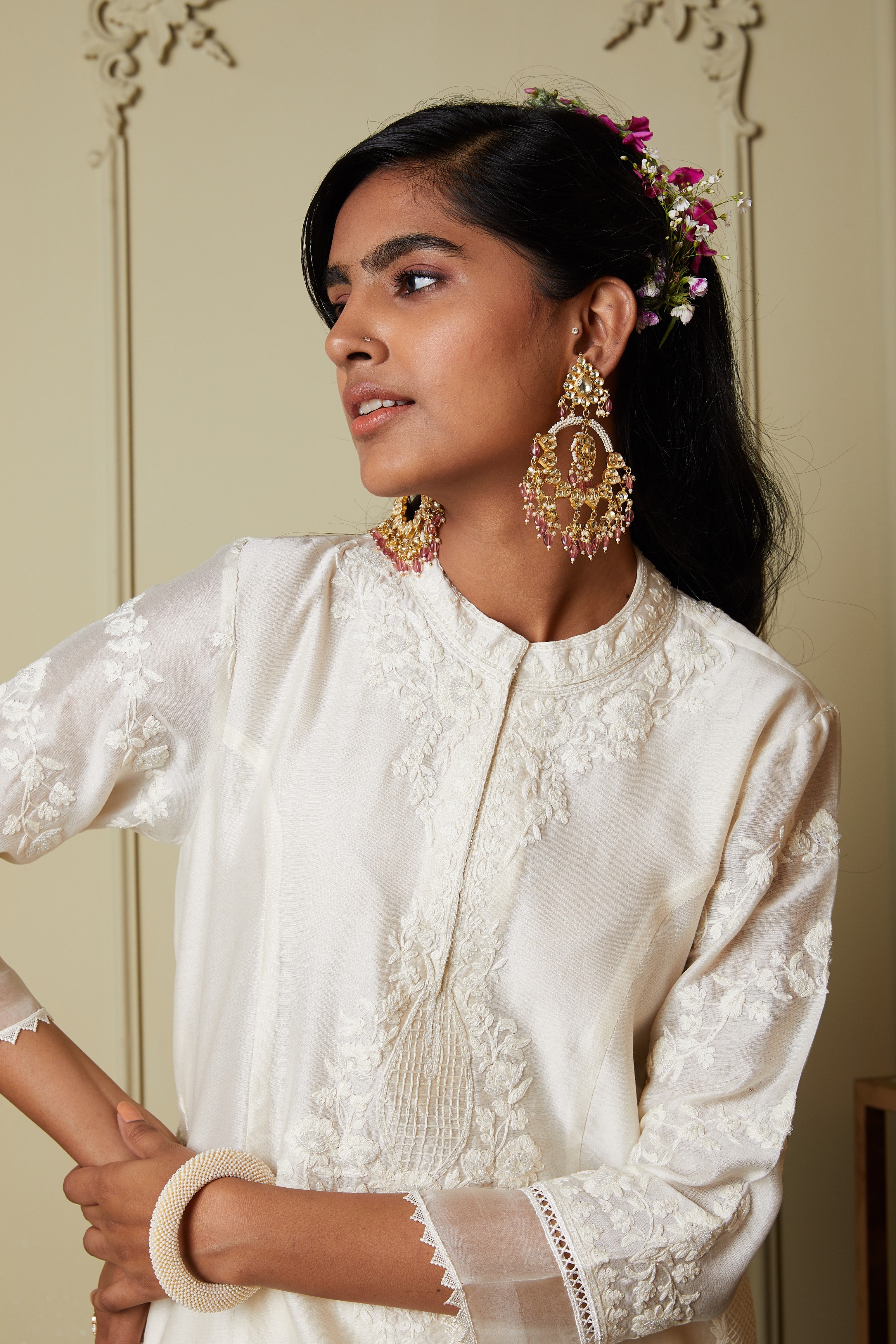Banafsha - Daisy Ivory Long kurta with palazzo