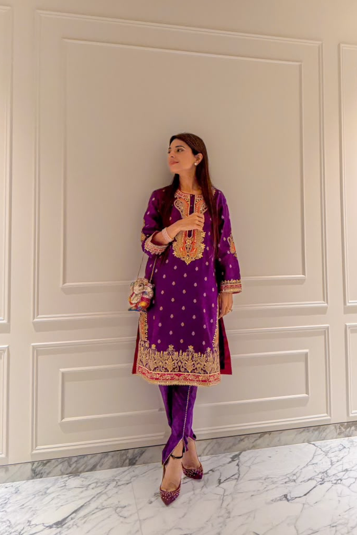 Ishna Batra In FAHMIDA - DEEP PURPLE SHORT KURTA WITH TULIP PANT