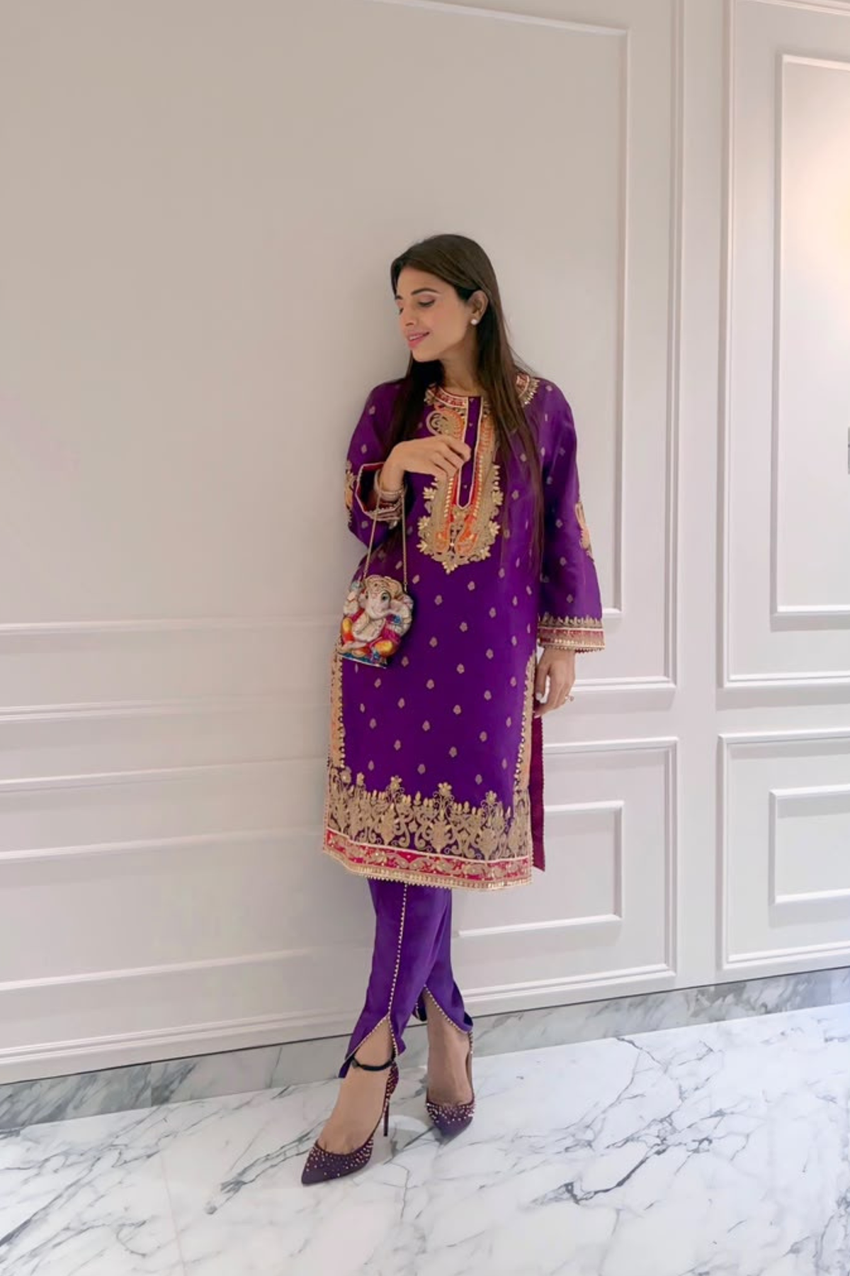 Ishna Batra In FAHMIDA - DEEP PURPLE SHORT KURTA WITH TULIP PANT