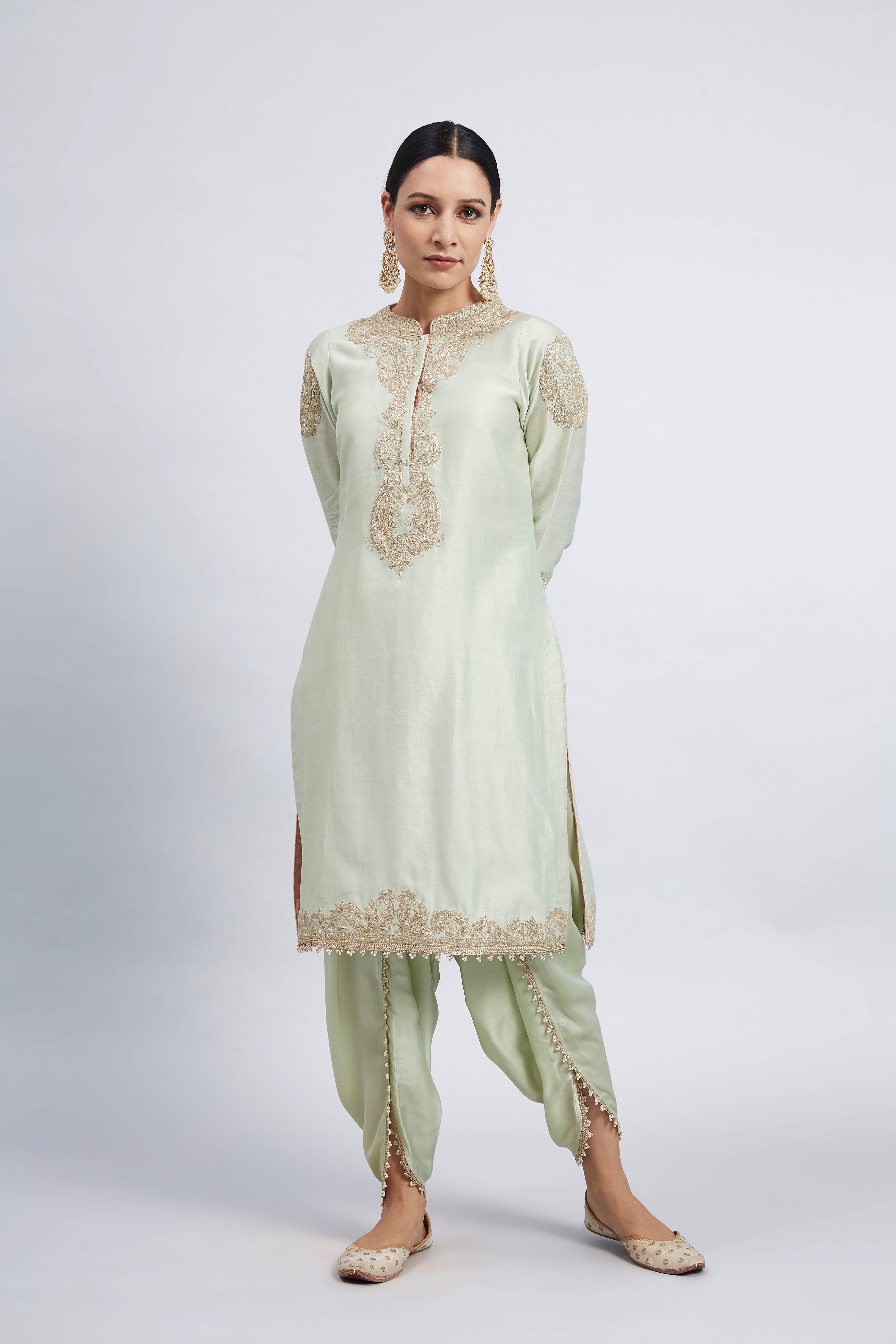 Aabisah- Mint Green Embroidered Kurta With Dhoti