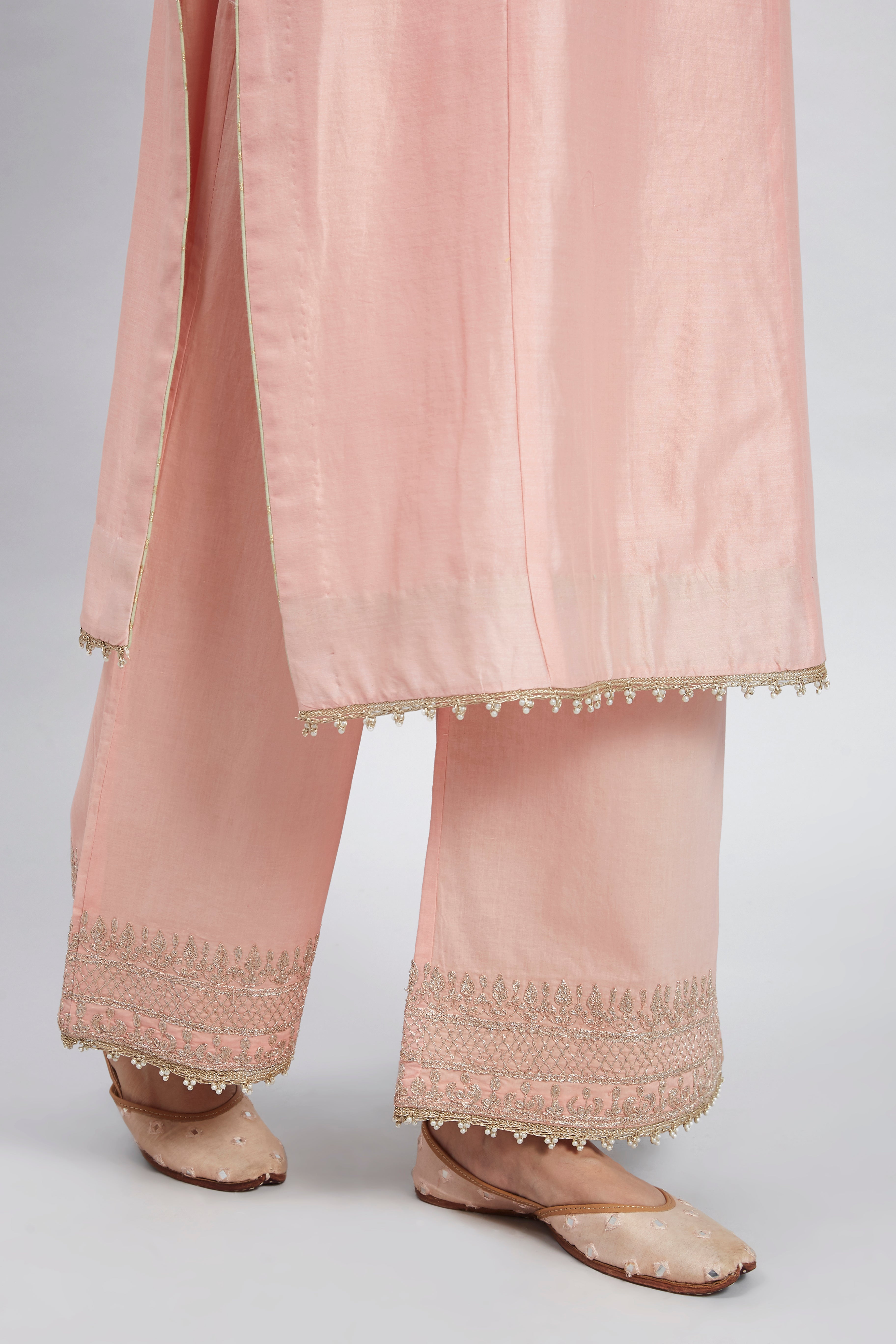 Aadah- Blush Pink Princess-Cut Long Kurta Set