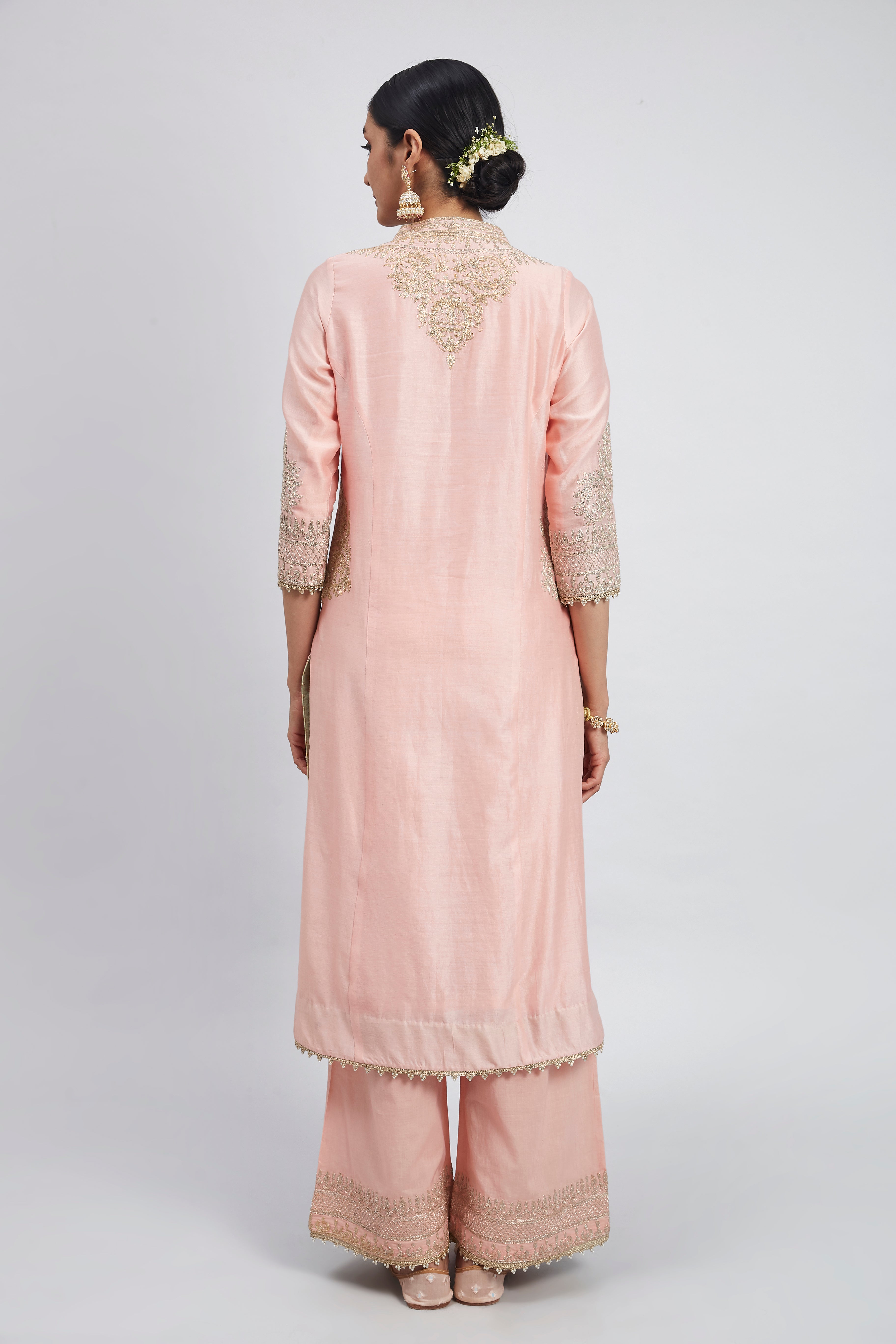 Aadah- Blush Pink Princess-Cut Long Kurta Set