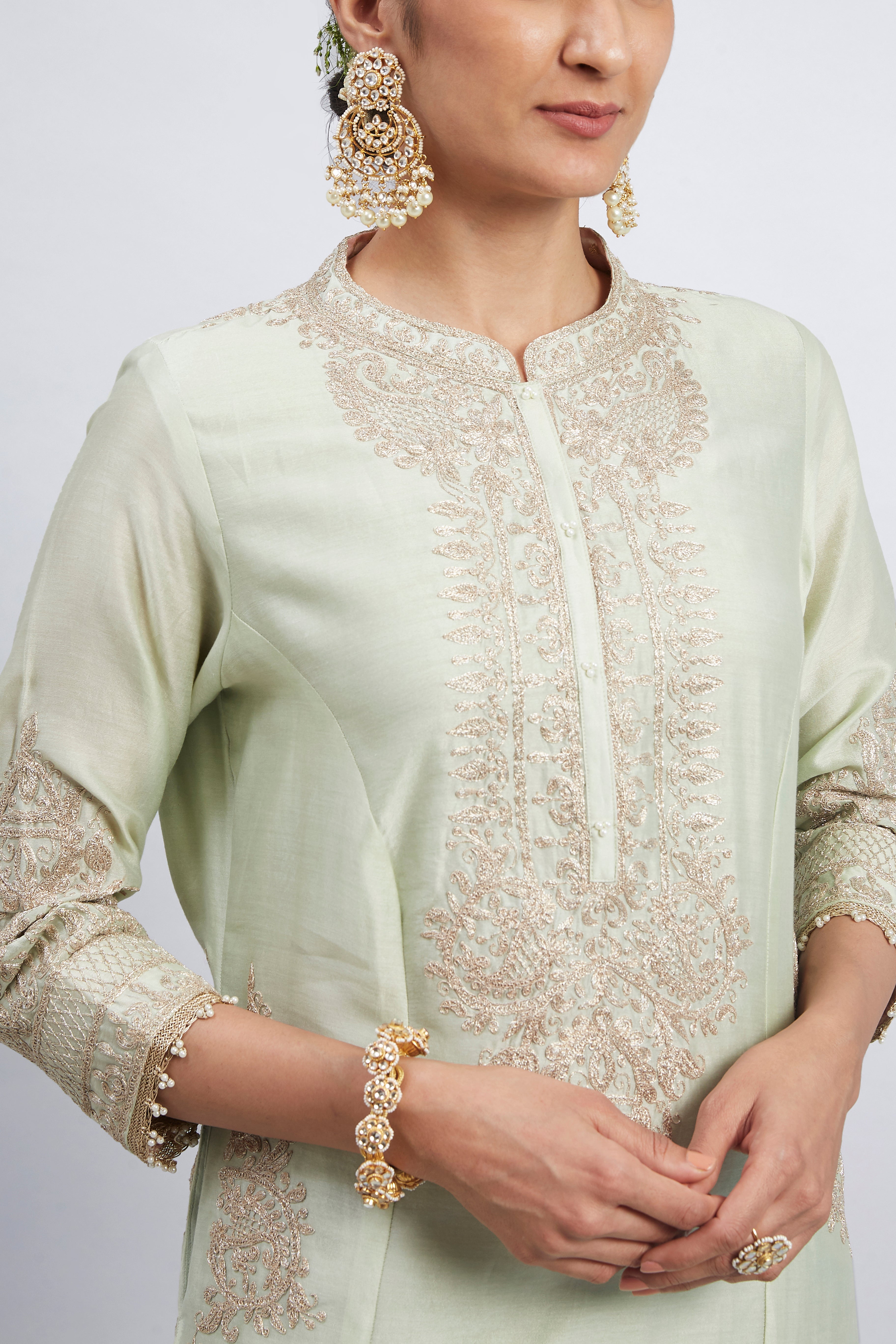 Aadah- Mint Green Embroidered Princess-Cut Kurta Set