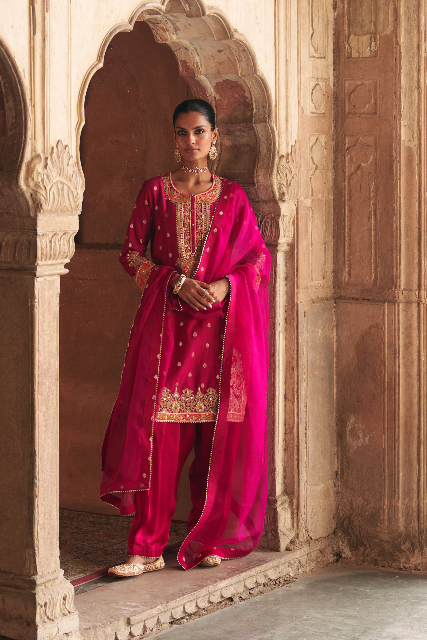 ANILA - HOTPINK SHORT KURTA WITH SALWAR