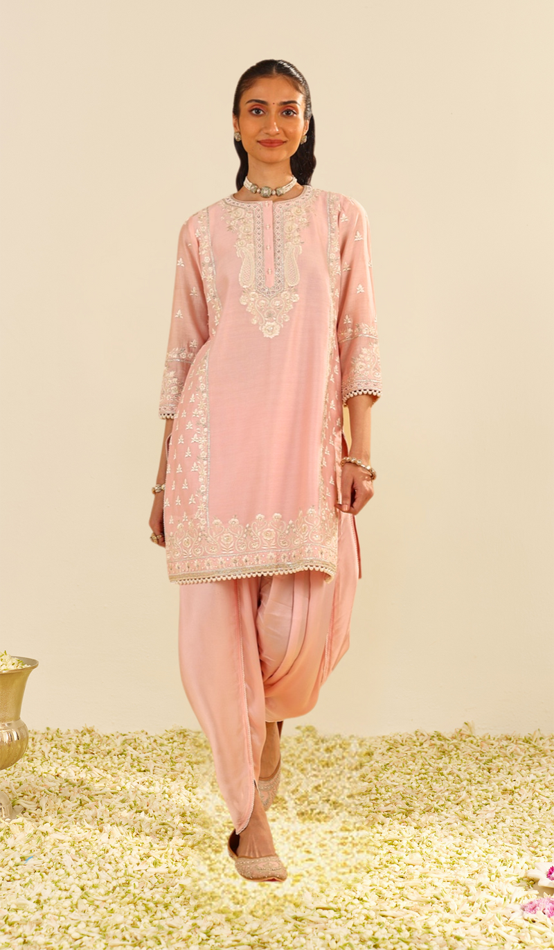 Zaisha - Blush Pink Short Kurta With Dhoti