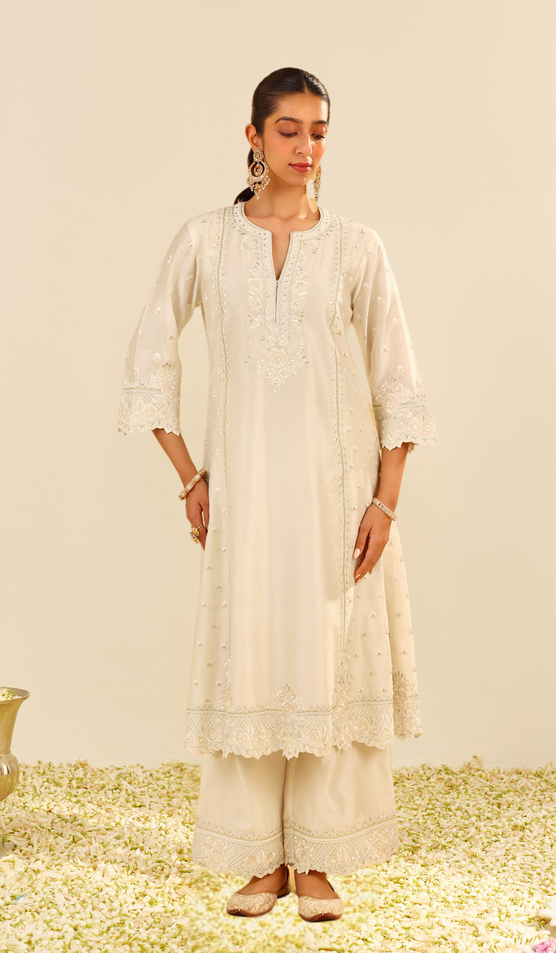 Sumaiya - Daisy Ivory A-Line Kurta With Palazzo