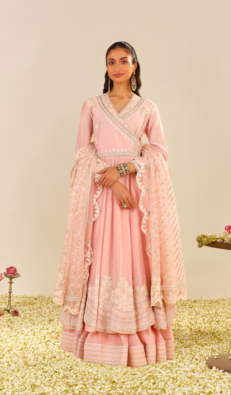 Ameena- Pink Long Anarkali With Skirt