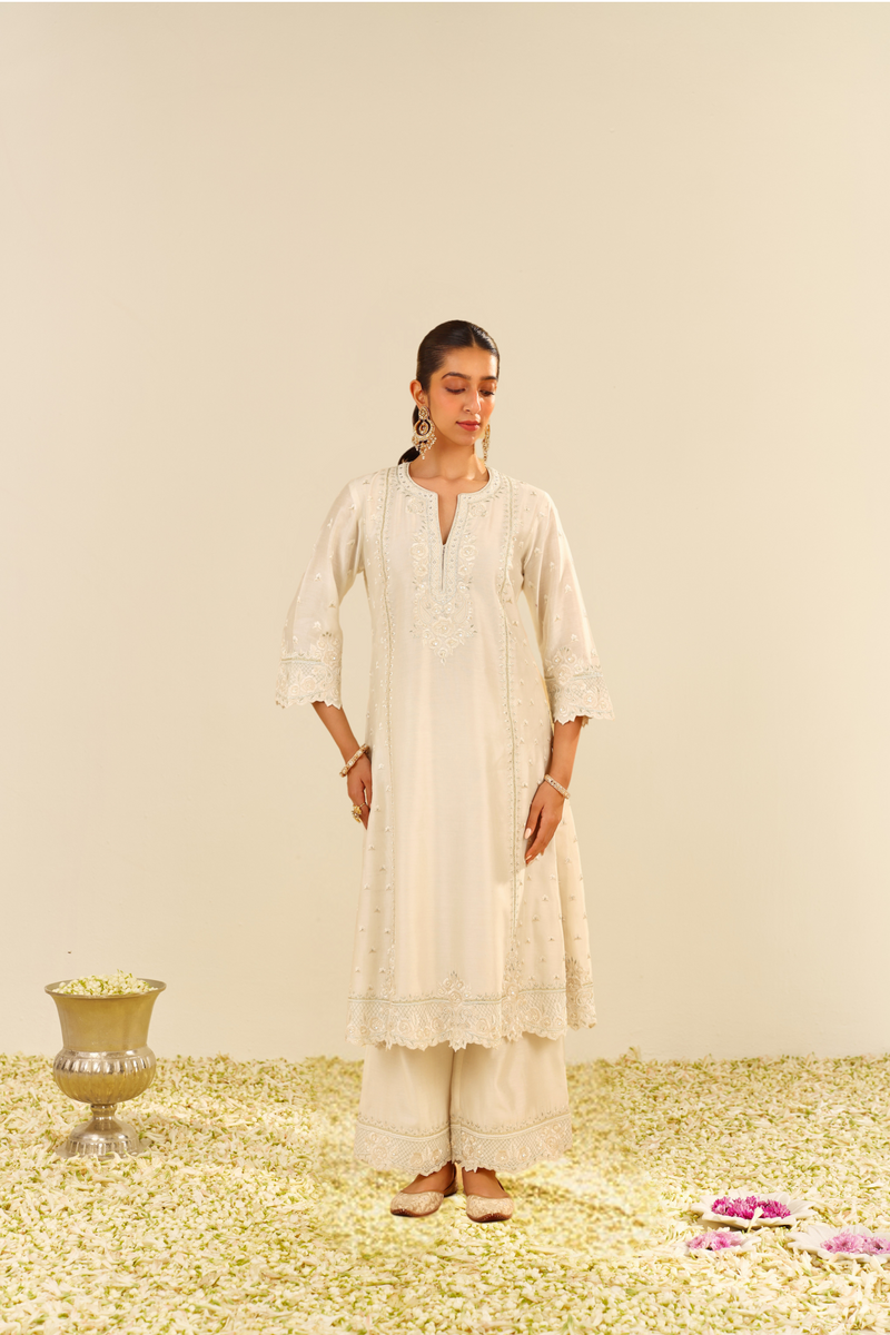 Sumaiya - Daisy Ivory A-Line Kurta With Palazzo
