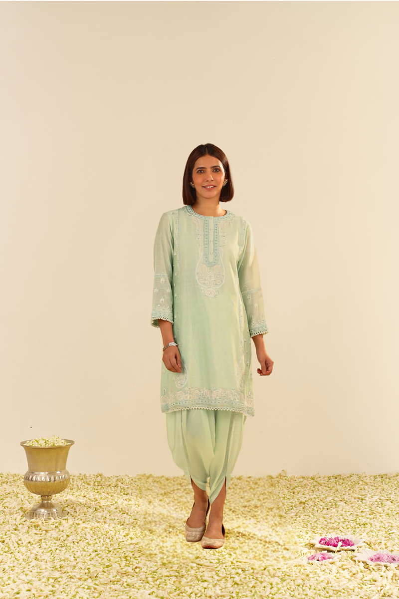 Zahra - Mint Green Short Kurta With Dhoti