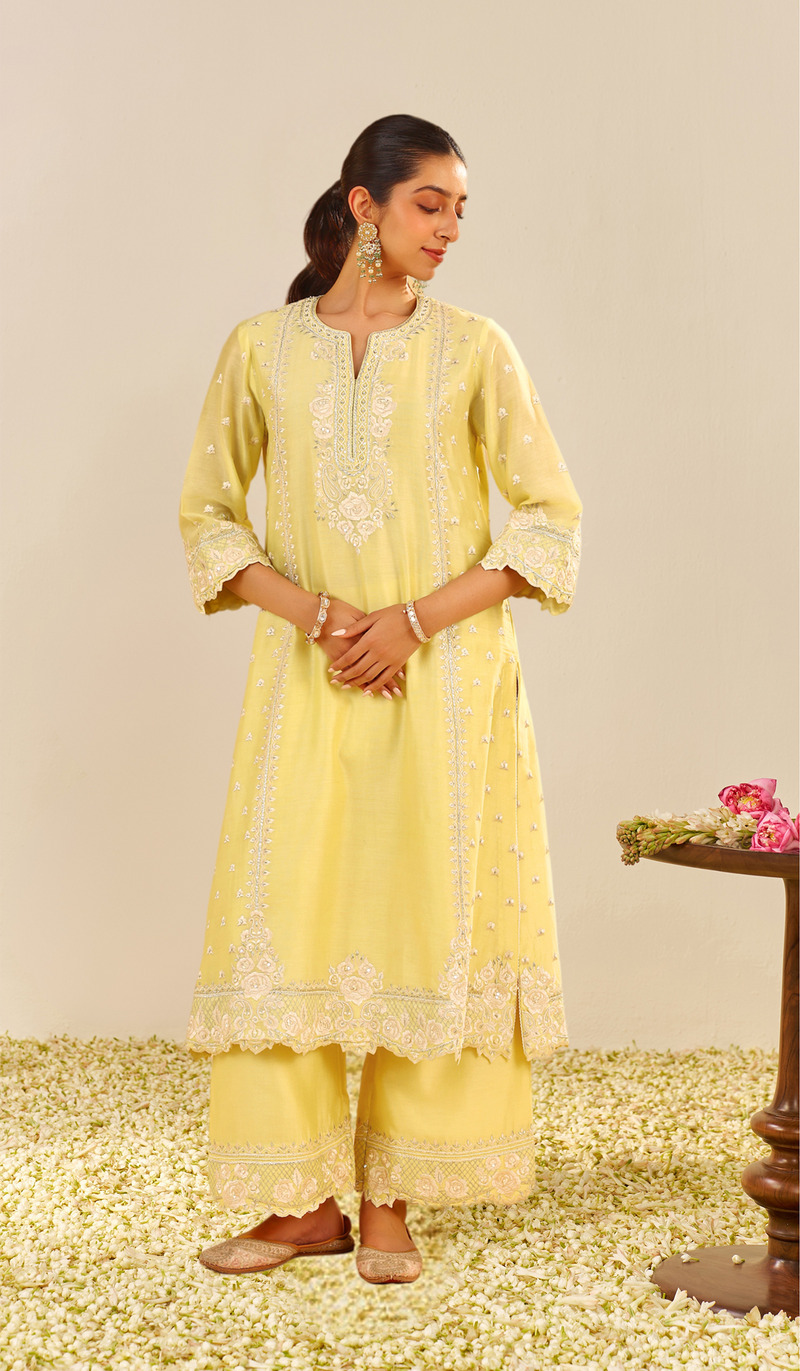Sumaiya - Lemon Yellow A-Line Kurta With Palazzo