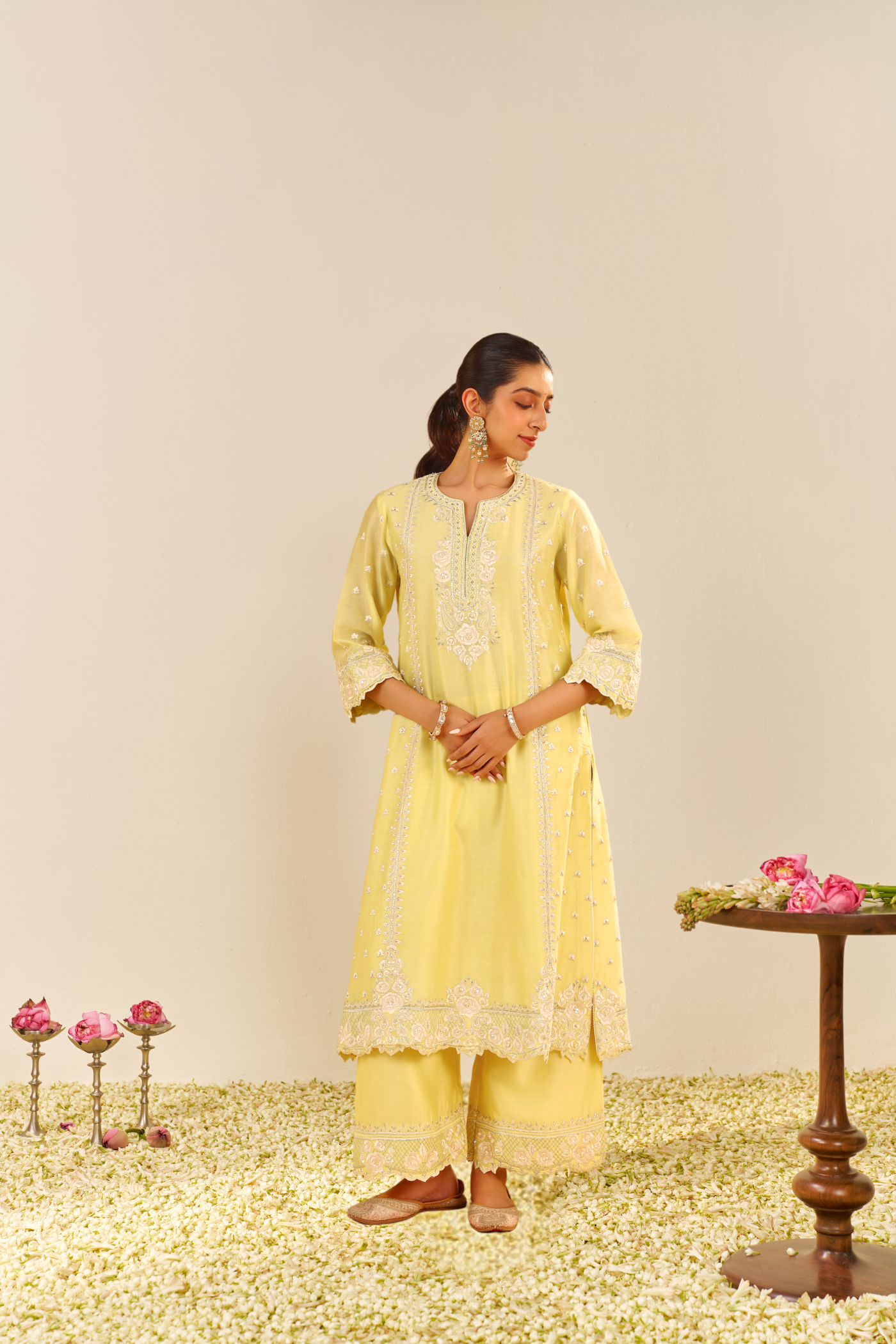 Sumaiya - Lemon Yellow A-Line Kurta With Palazzo