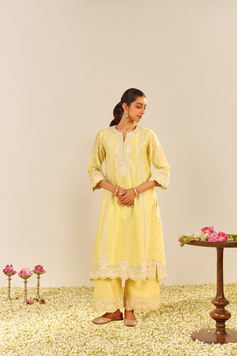 Sumaiya - Lemon Yellow A-Line Kurta With Palazzo