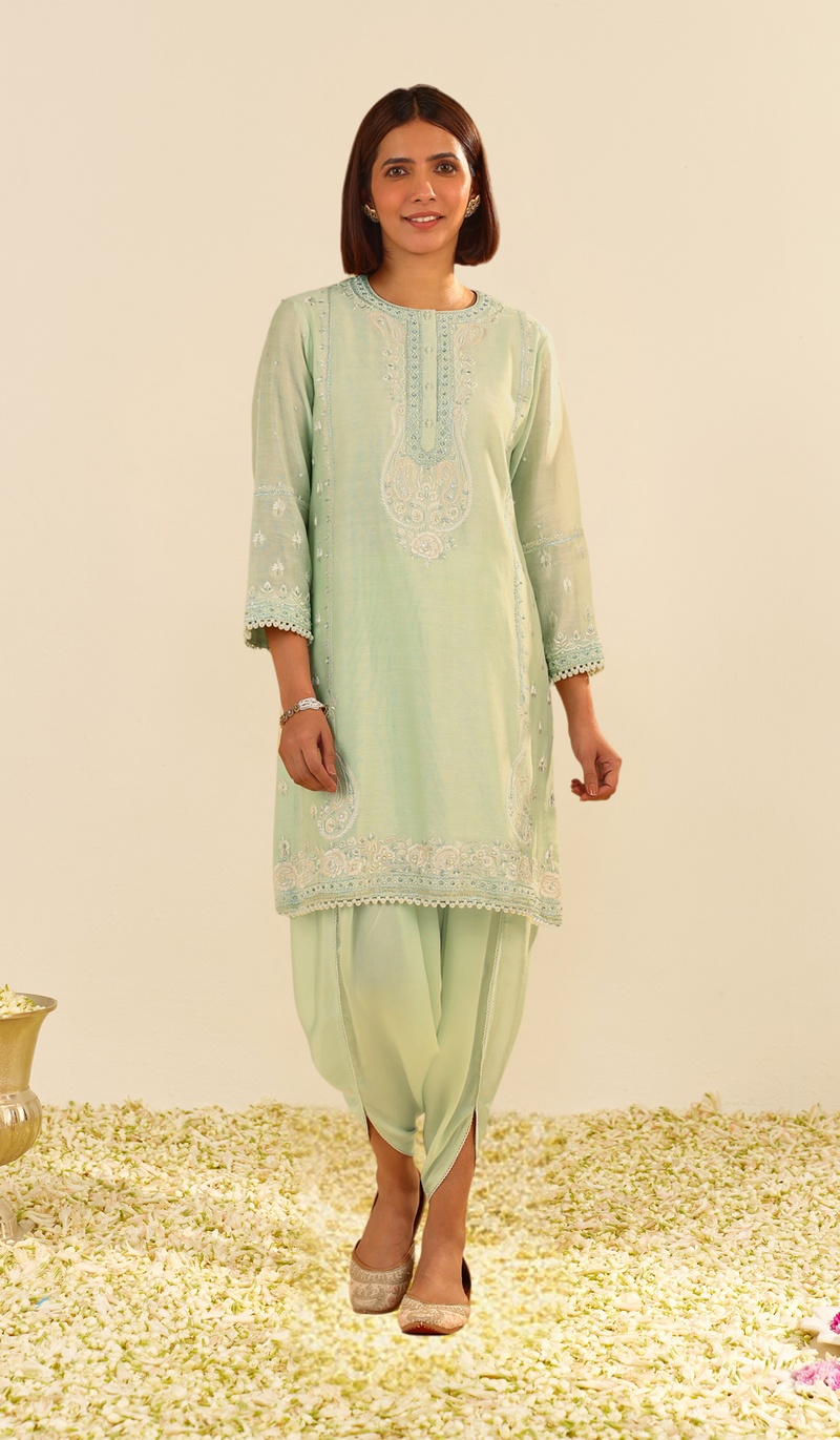 Zahra - Mint Green Short Kurta With Dhoti (LXRTS)
