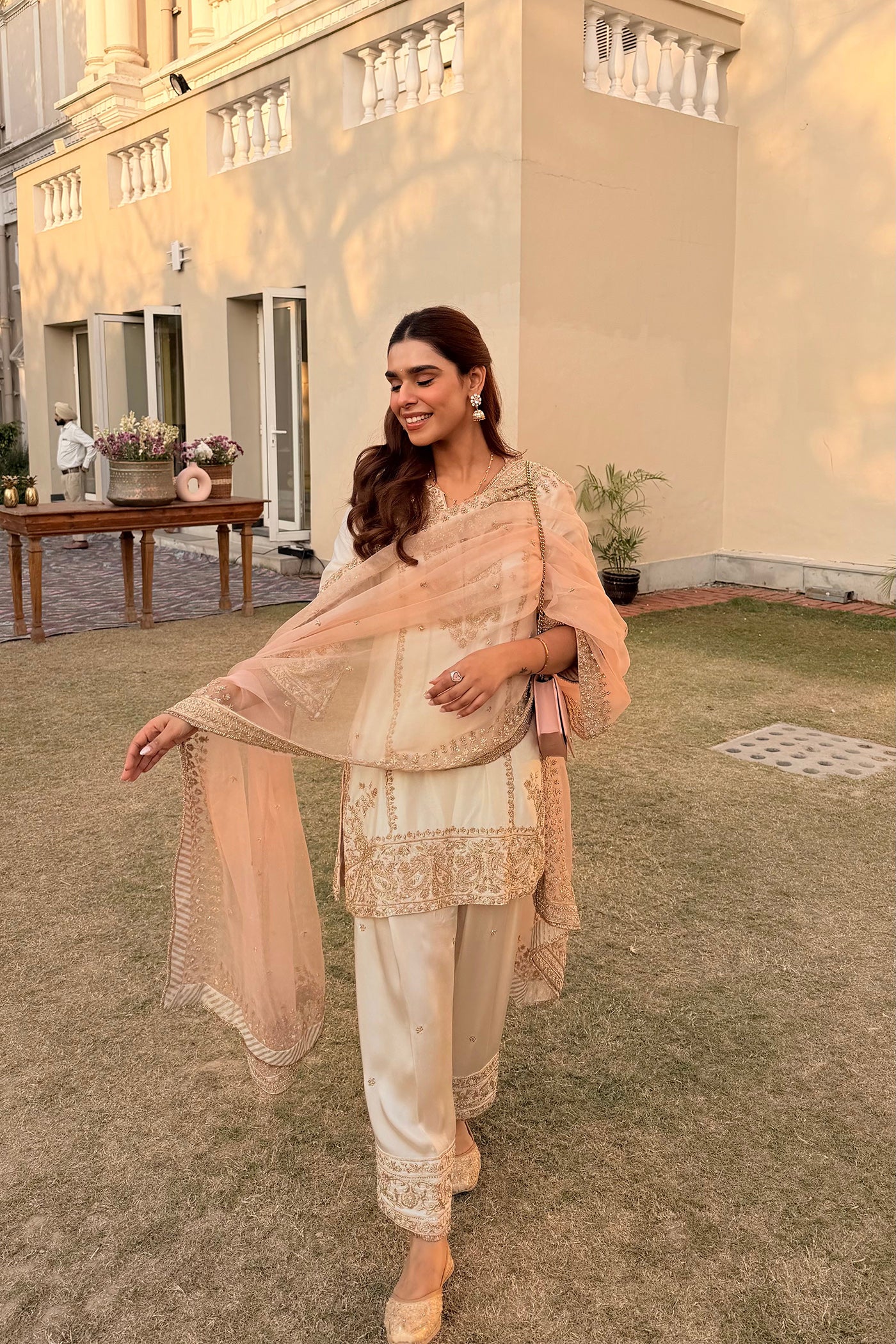 Ishika Bana in Dua Daisy Ivory Dabka Zardozi Embroidered Short Kurta Set