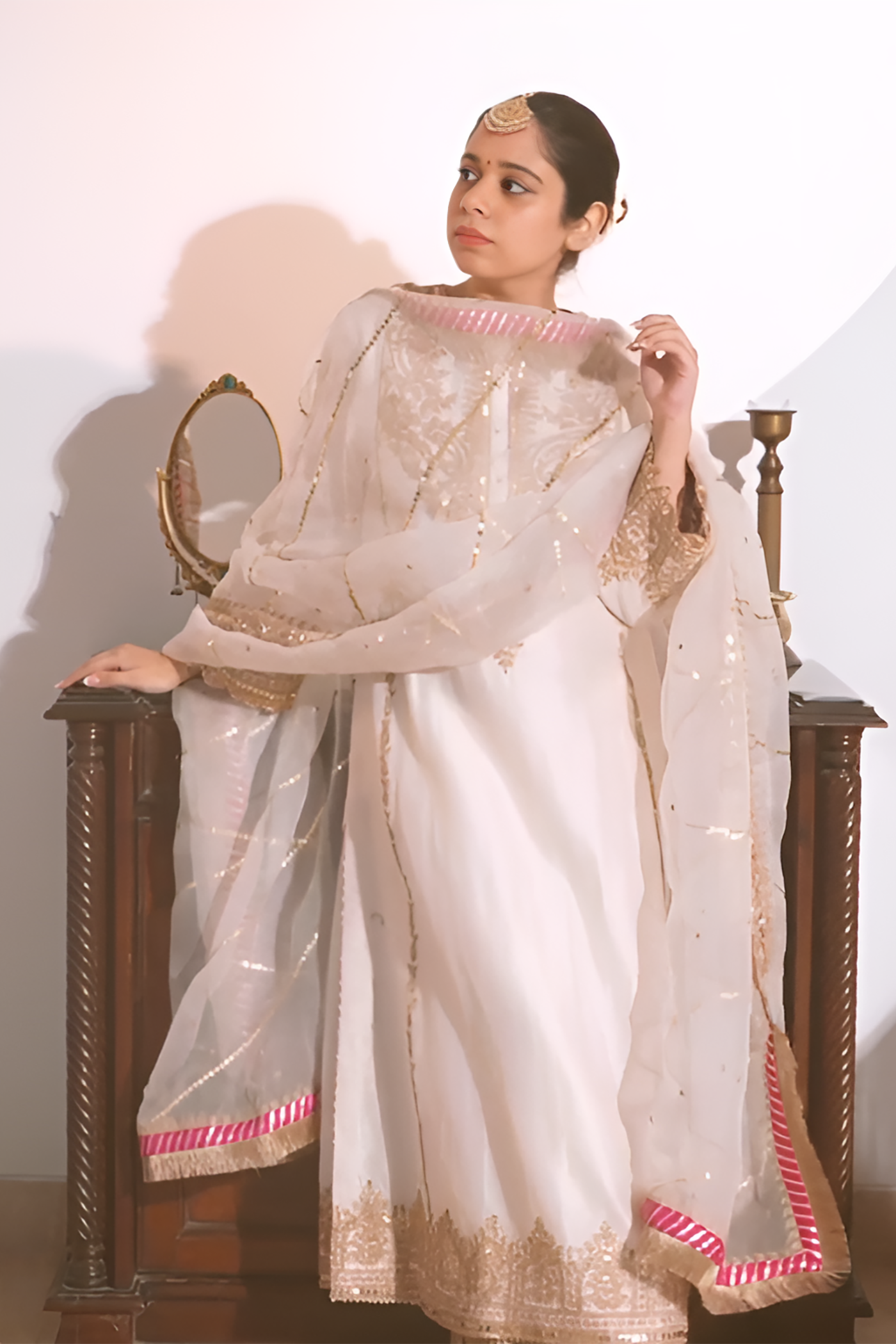 Tarini Bhatia In MAHIKA - DAISY IVORY LONG KURTA WITH PALAZZO AND DUPATTA