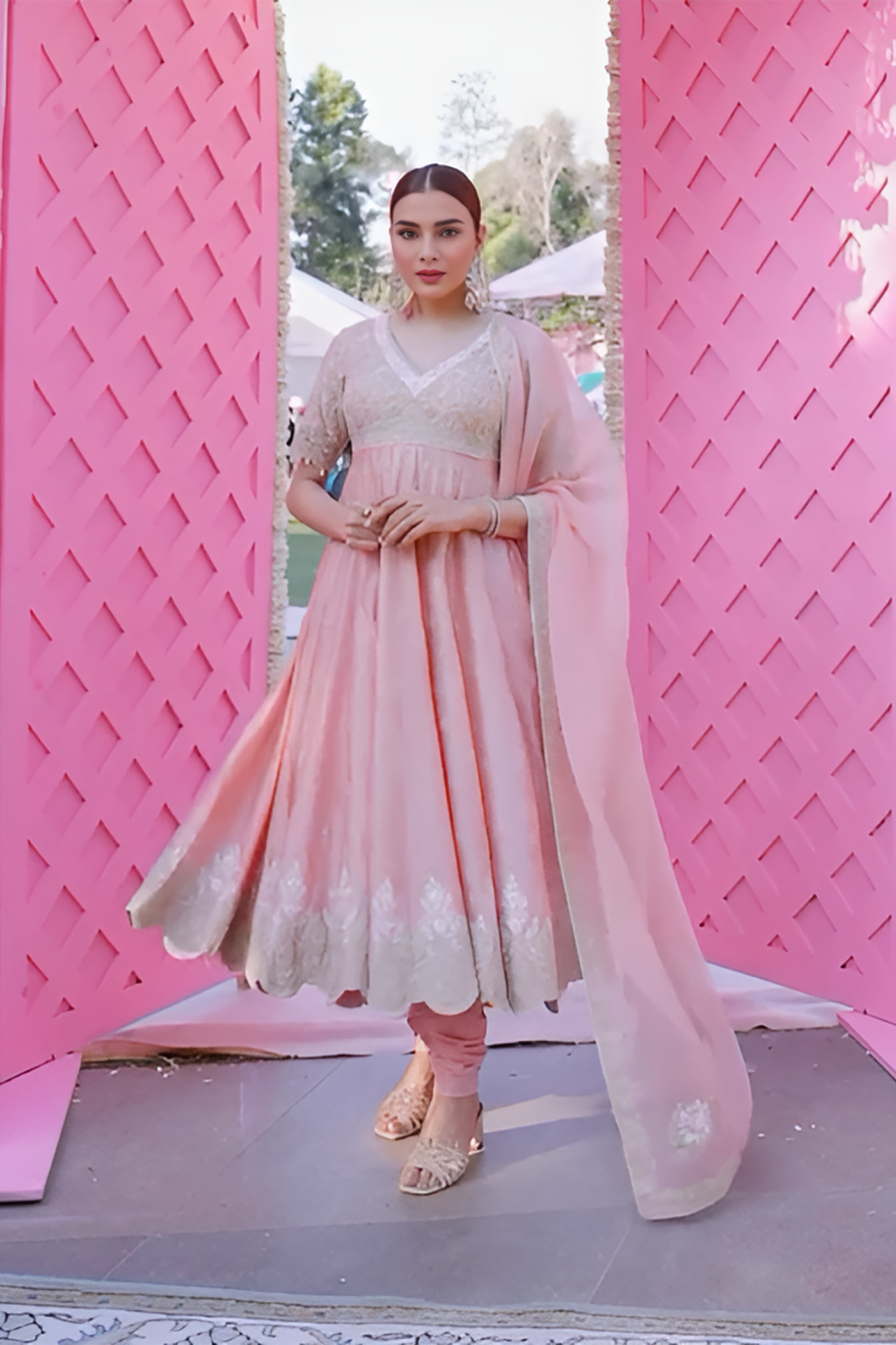 Samaira Sandhu In Wasifa - Off Rose Ankle Length Anarkali with Chooridaar and Dupatta