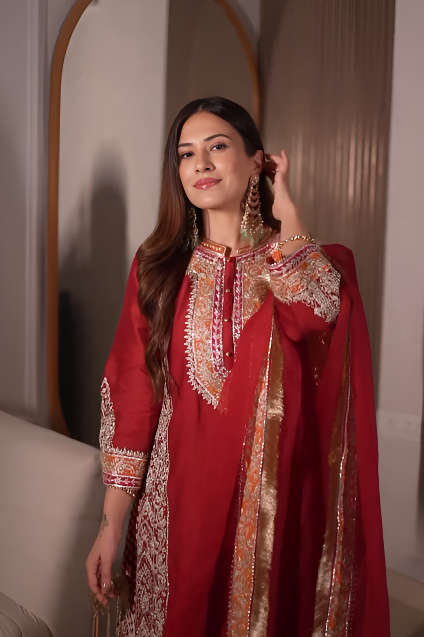 Yashika Khatri In AFSAANA - DEEP RED SHORT KURTA WITH SALWAR AND DUPATTA