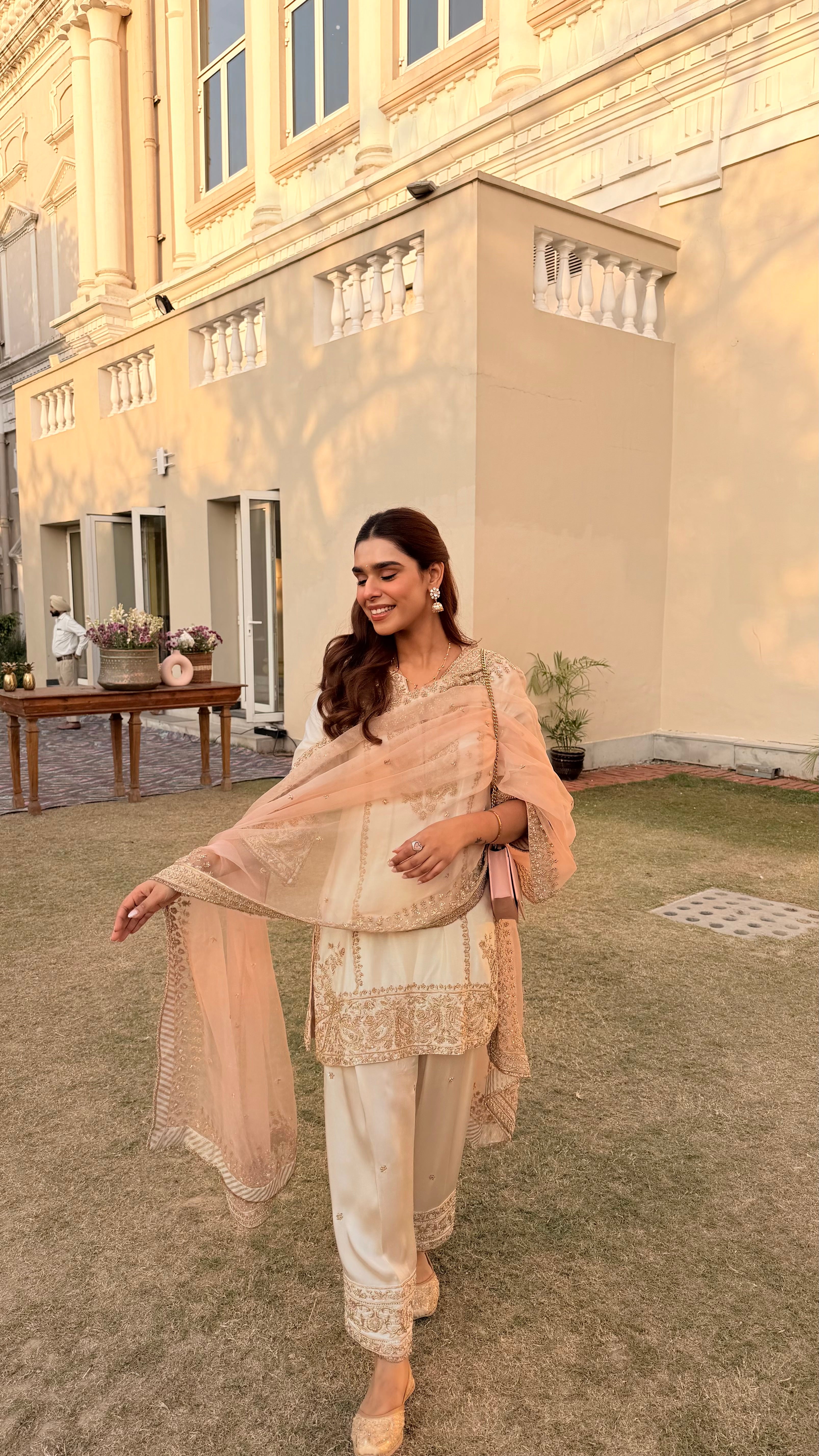 Ishika Bana in Dua Daisy Ivory Dabka Zardozi Embroidered Short Kurta Set