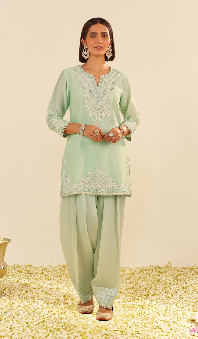 Haniya - Mint Green Short Kurta With Salwar