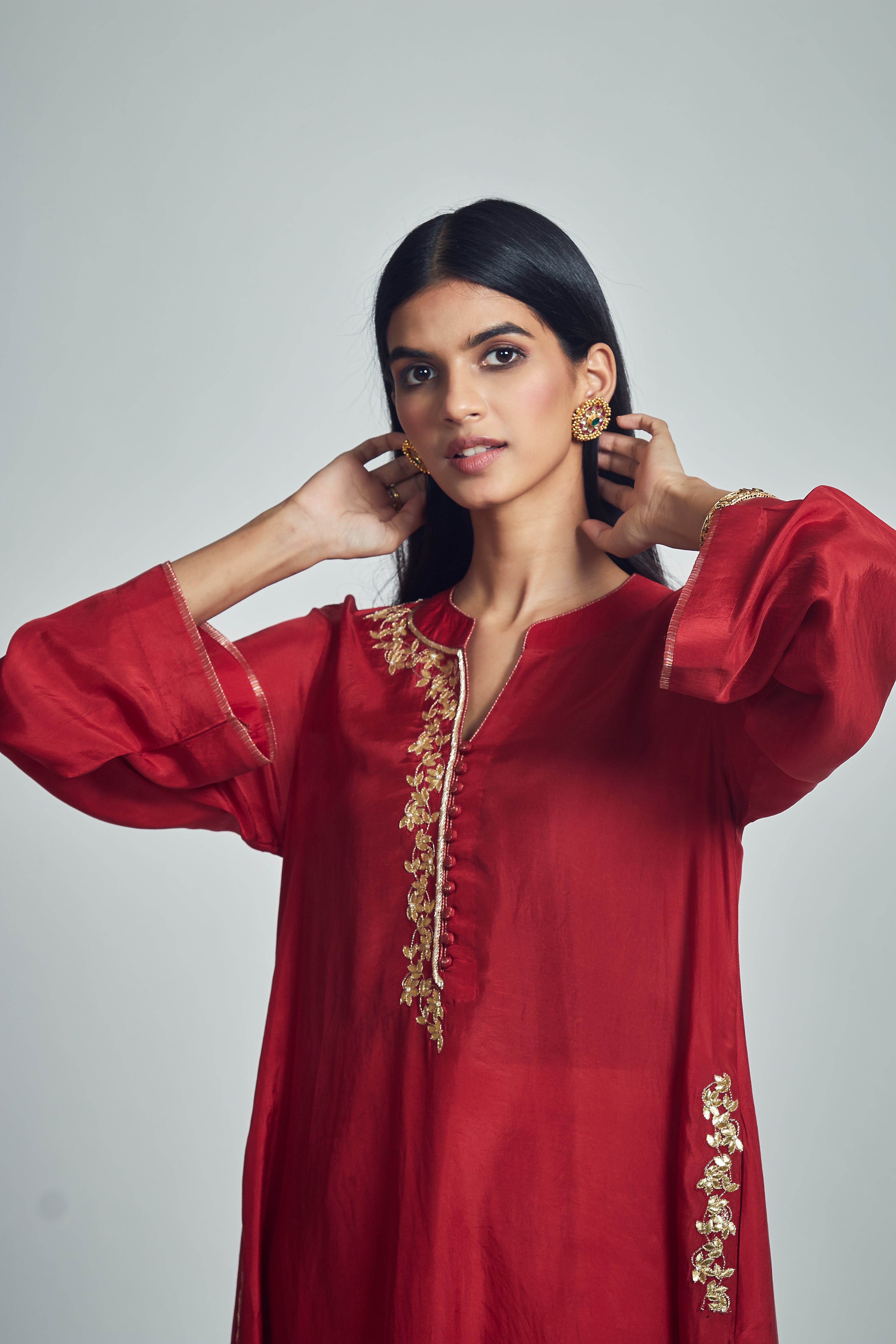 Nyasia- Red Habutai silk and chanderi silk Chauga