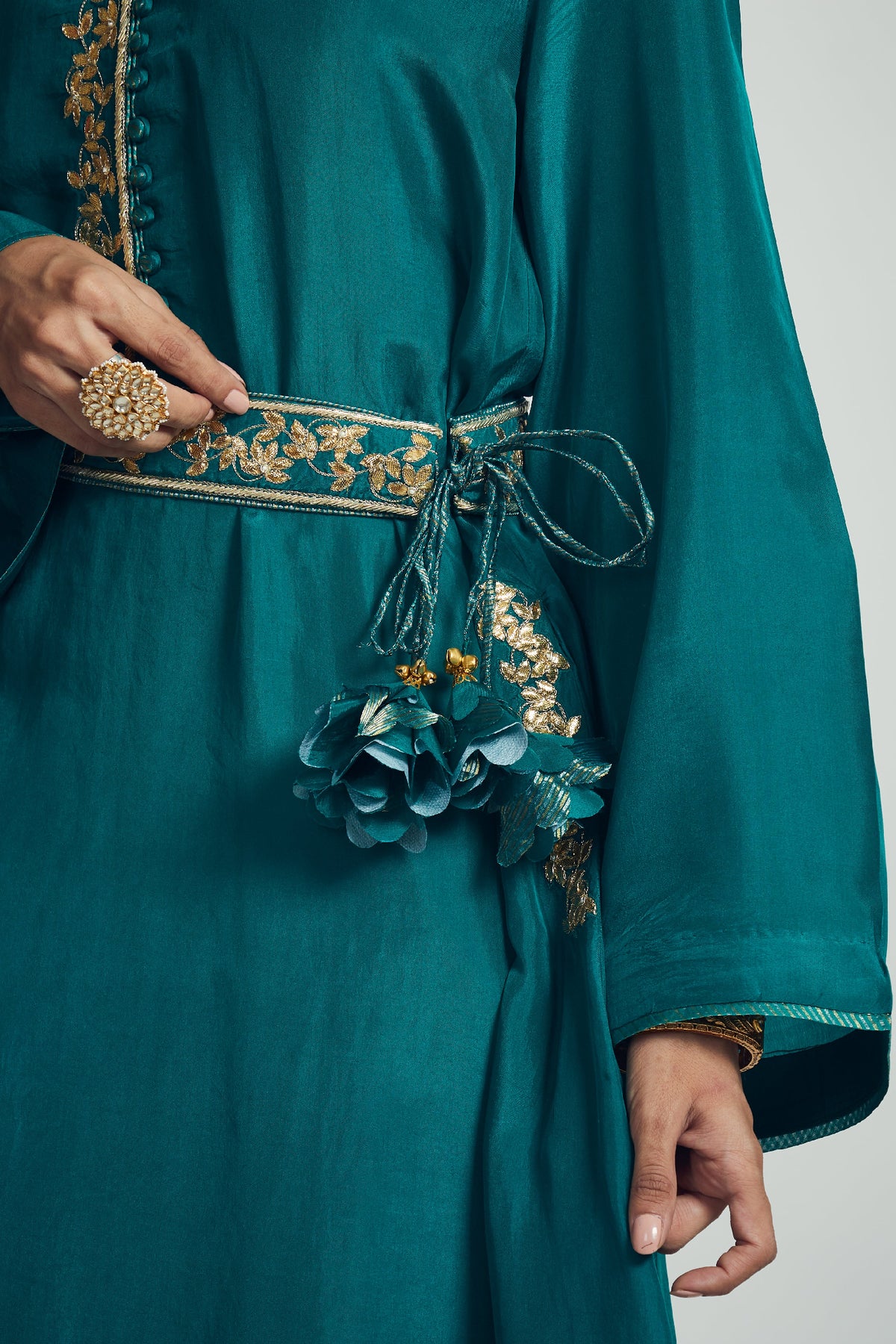 Nyasia- Emerald green Habutai silk Gota Patti embroidered choga