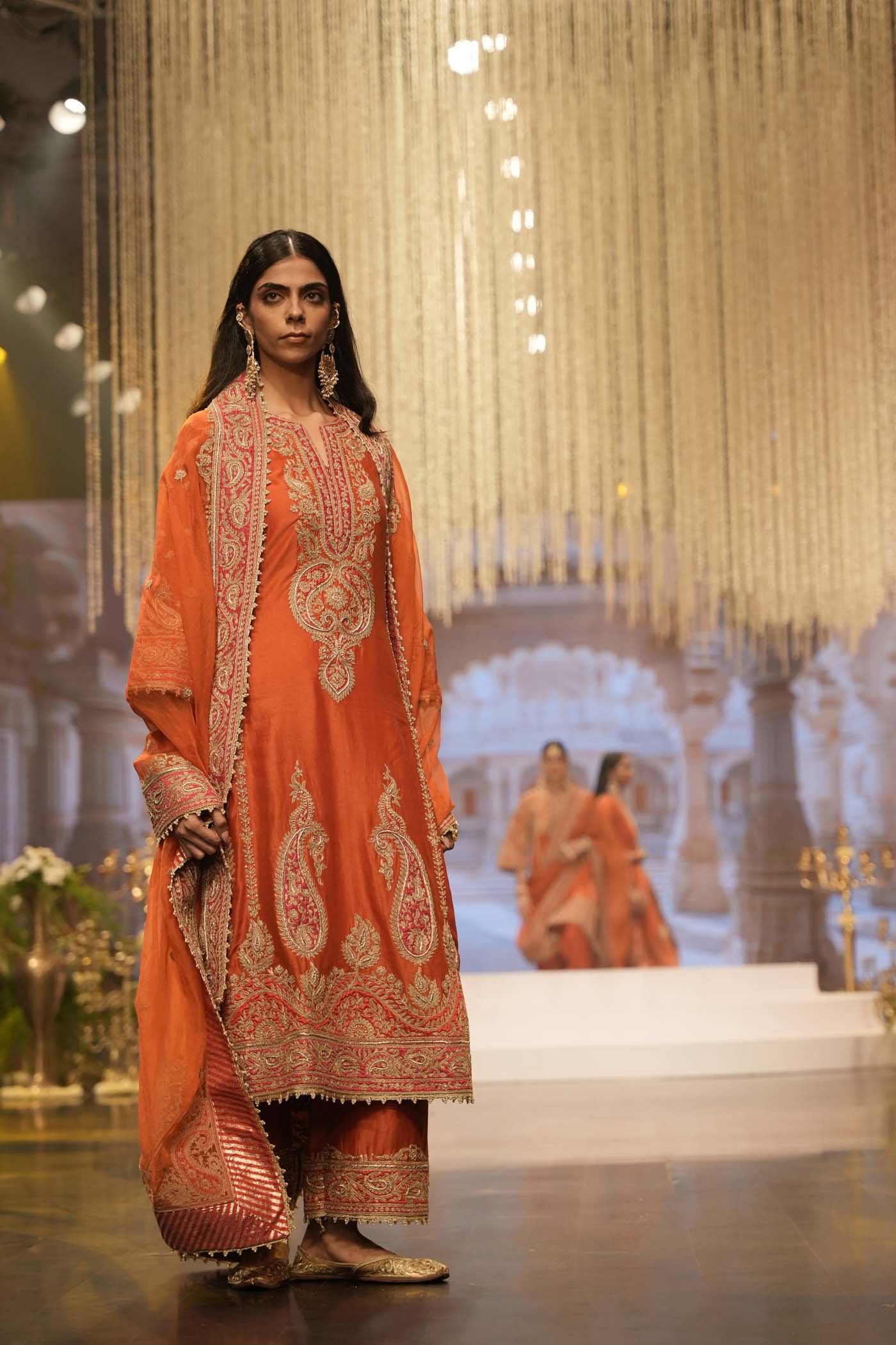 Misam - Burnt Orange Long A-line Kurta with Palazzo