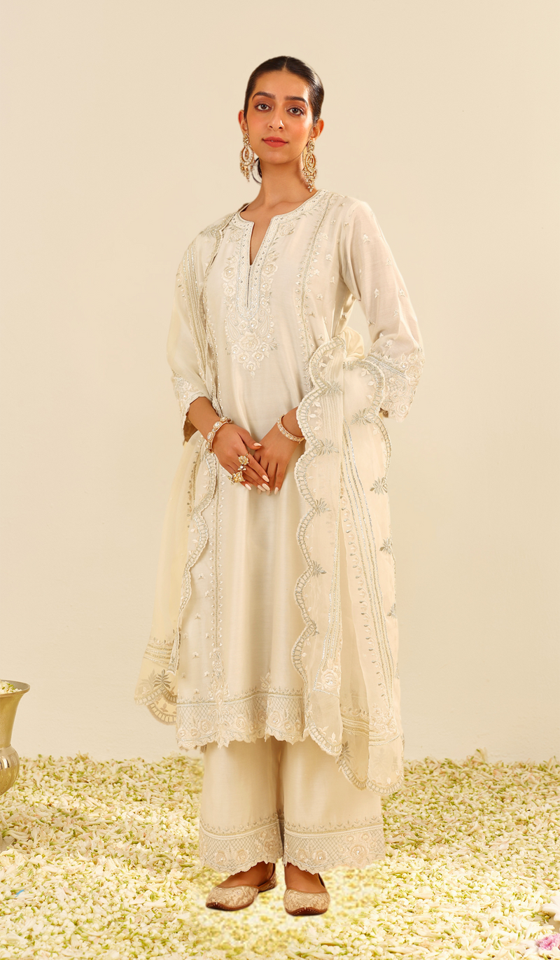 Sumaiya - Daisy Ivory A-Line Kurta With Palazzo (LXRTS)