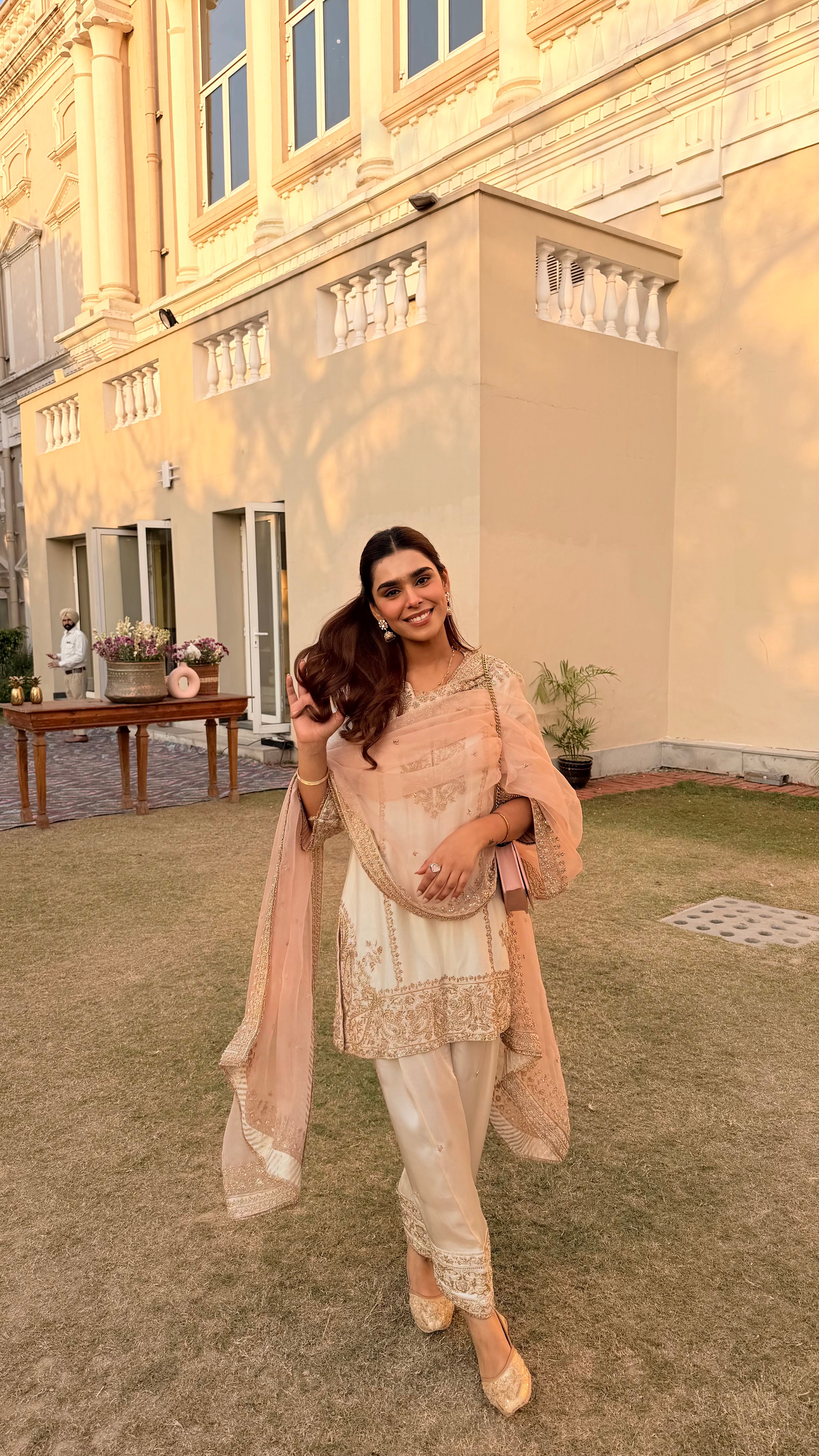 Ishika Bana in Dua Daisy Ivory Dabka Zardozi Embroidered Short Kurta Set