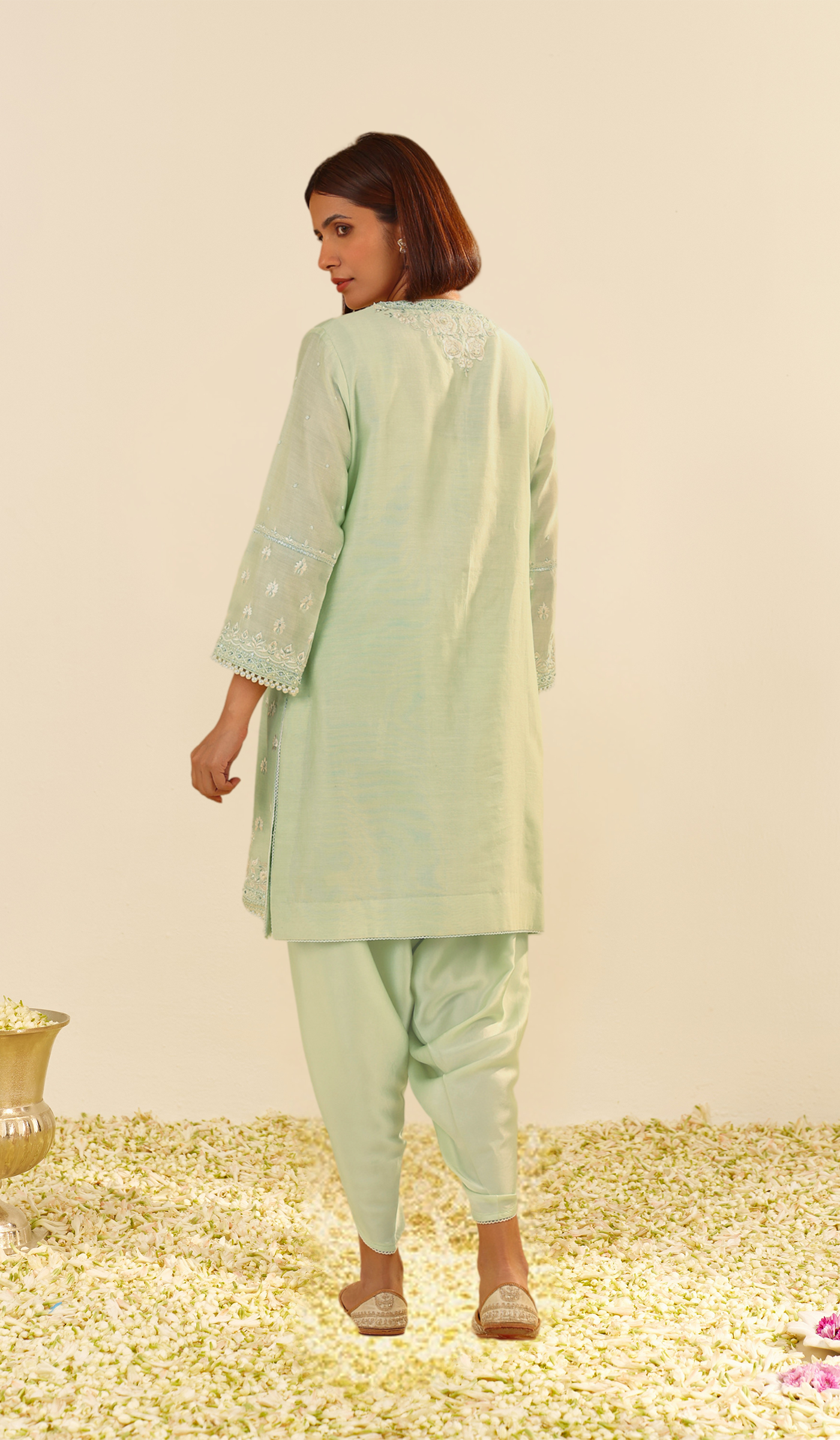 Zahra - Mint Green Short Kurta With Dhoti (LXRTS)