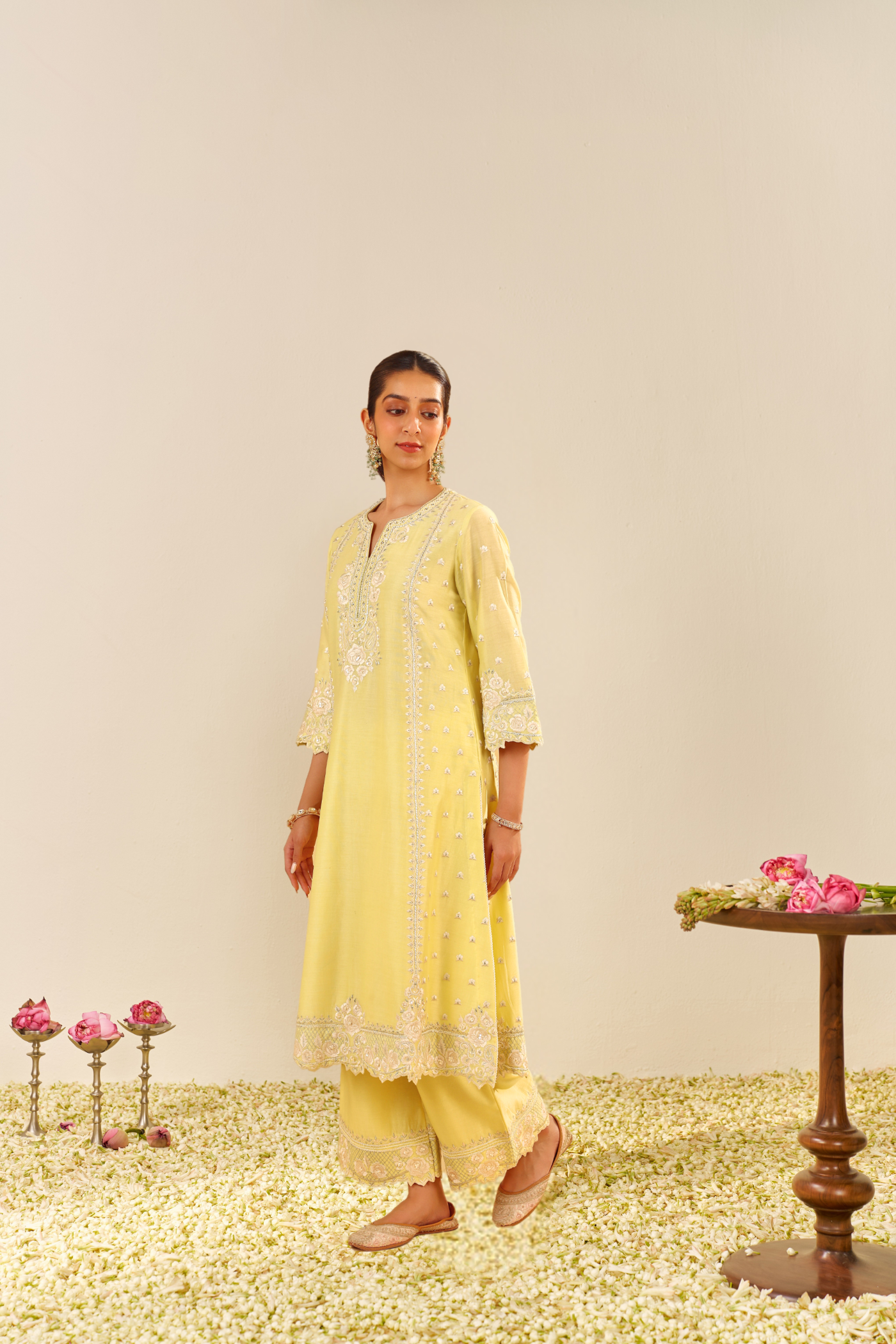 Sumaiya - Lemon Yellow A-Line Kurta With Palazzo