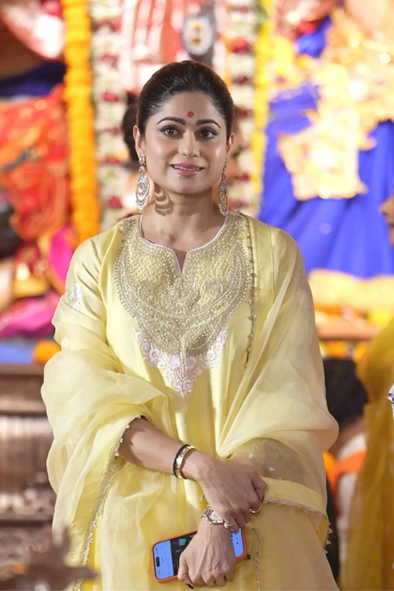 Shamita Shetty In Ashira- Lemon Yellow Kurta with Salwar