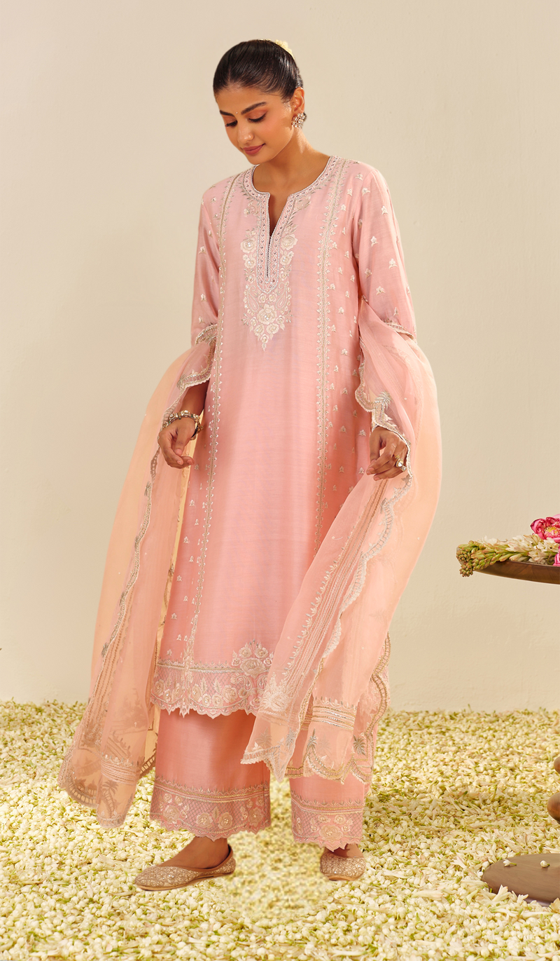 Sumaiya - Blush Pink A-Line Kurta With Palazzo