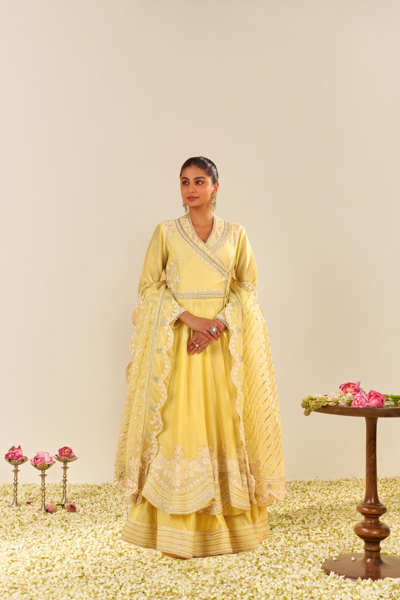 Ameena - Lemon Yellow Long Anarkali With Skirt