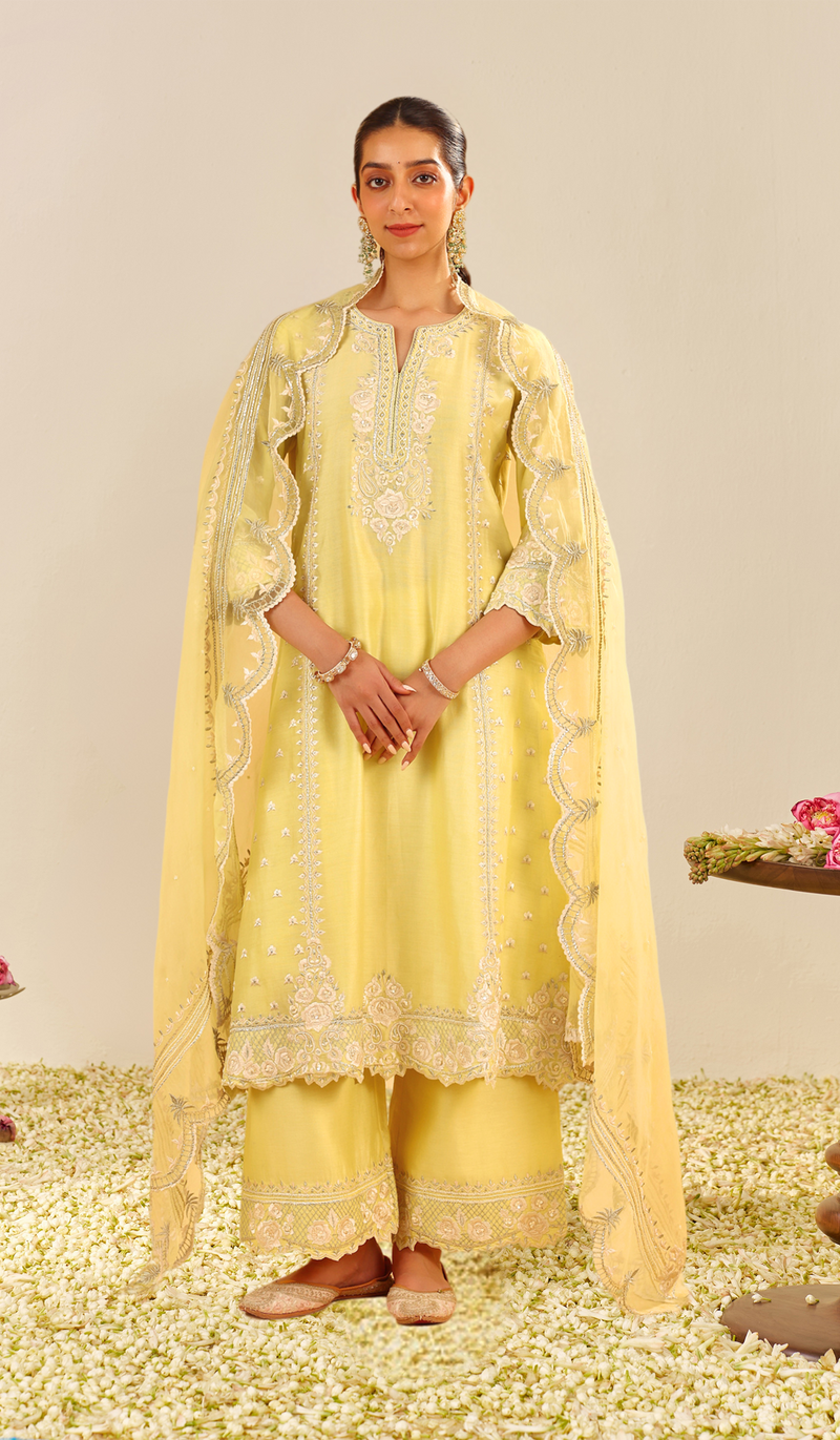 Sumaiya - Lemon Yellow A-Line Kurta With Palazzo (LXRTS)